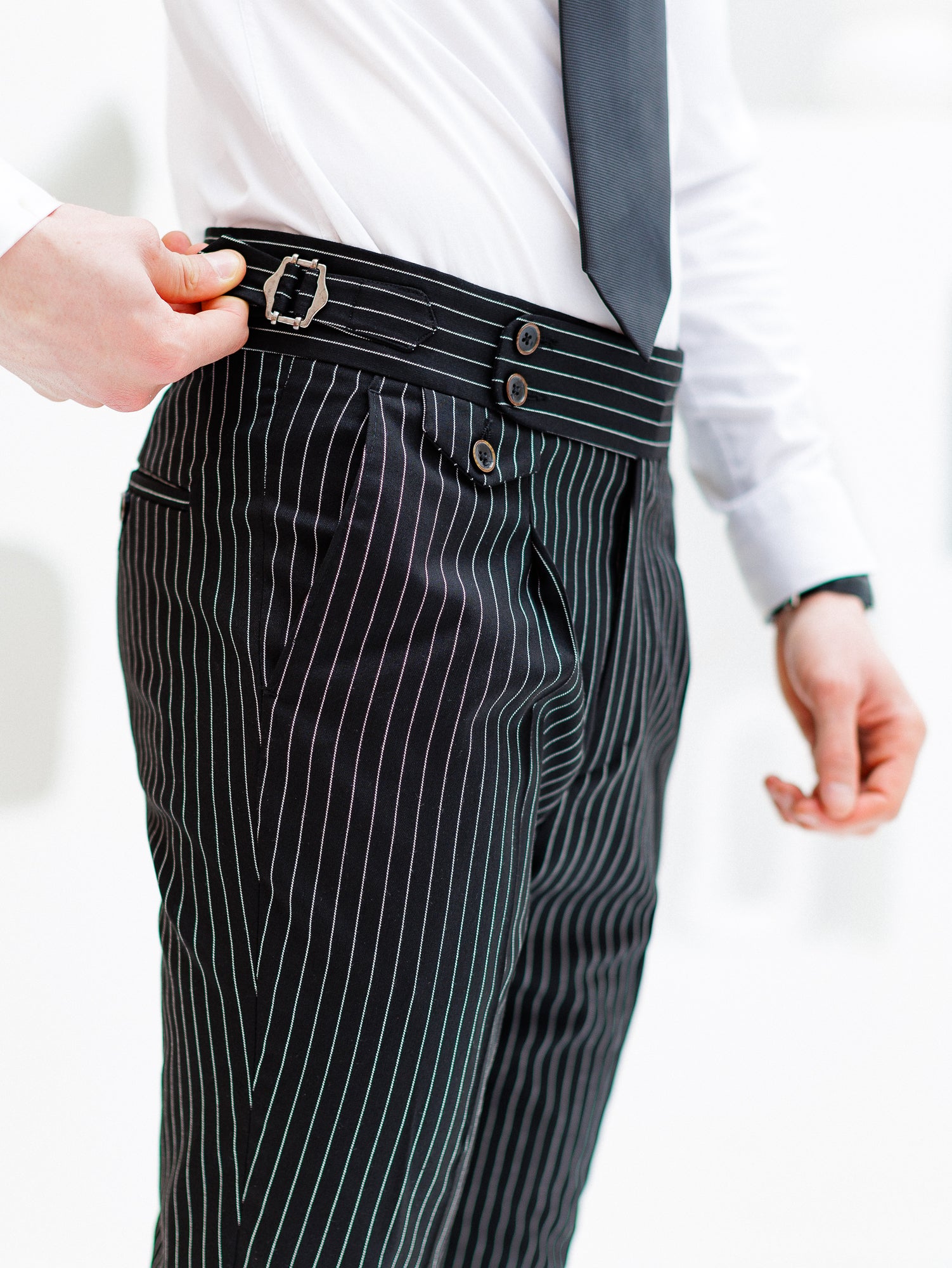 Black Striped High Waist Slim-Fit Pants