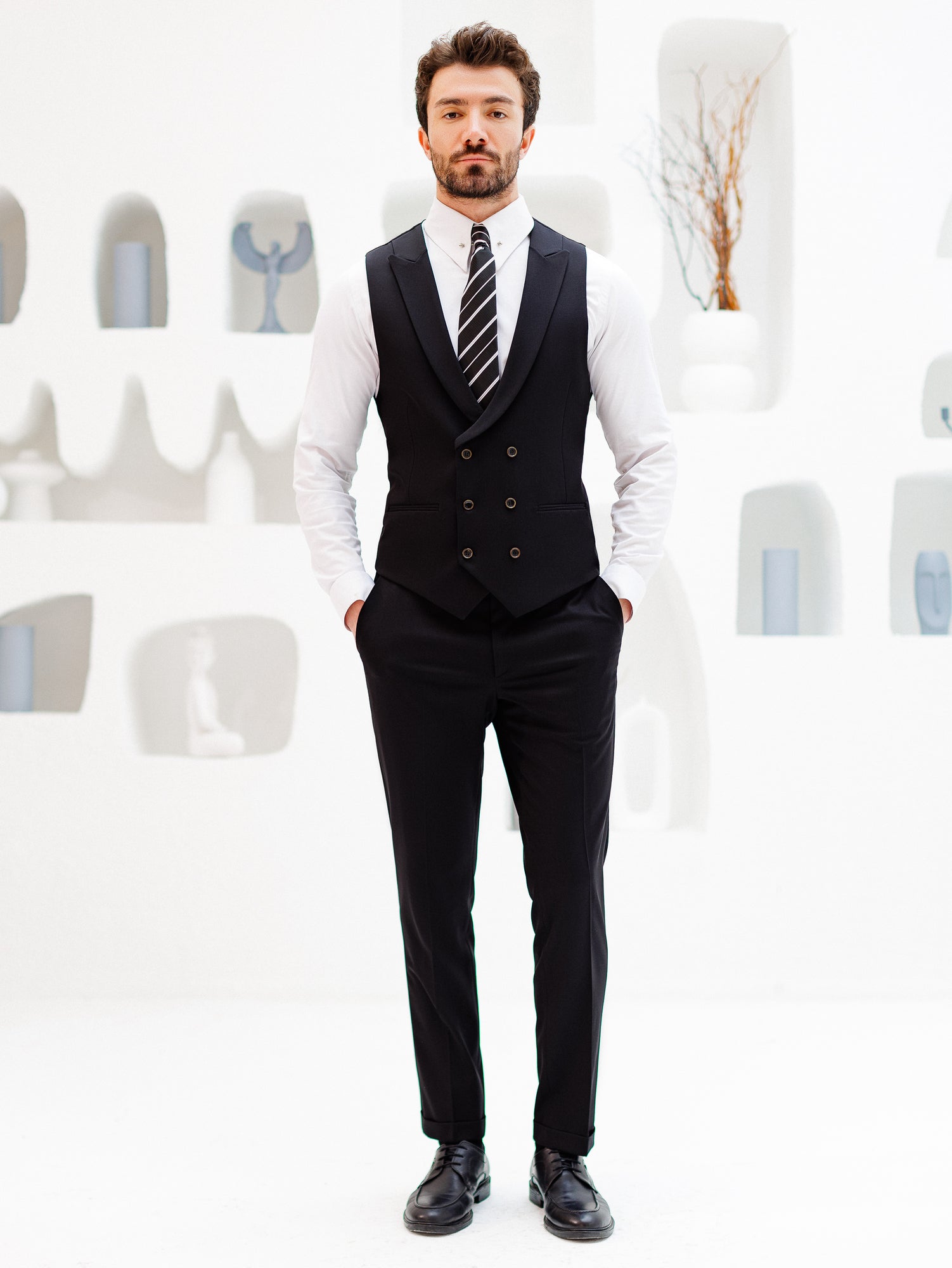Black Double Breasted Vest