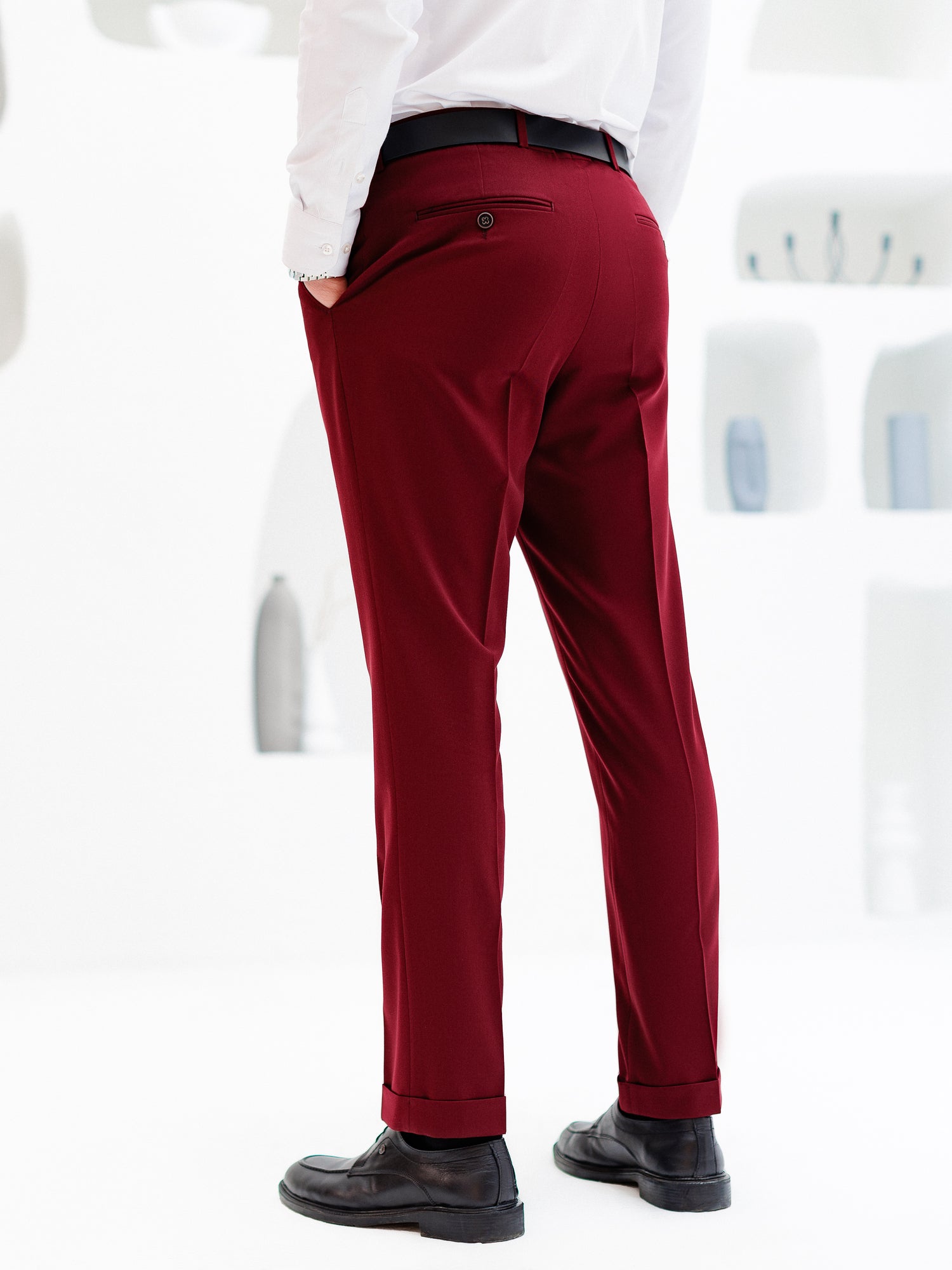 Bordeaux Mid Waist Slim-Fit Pants