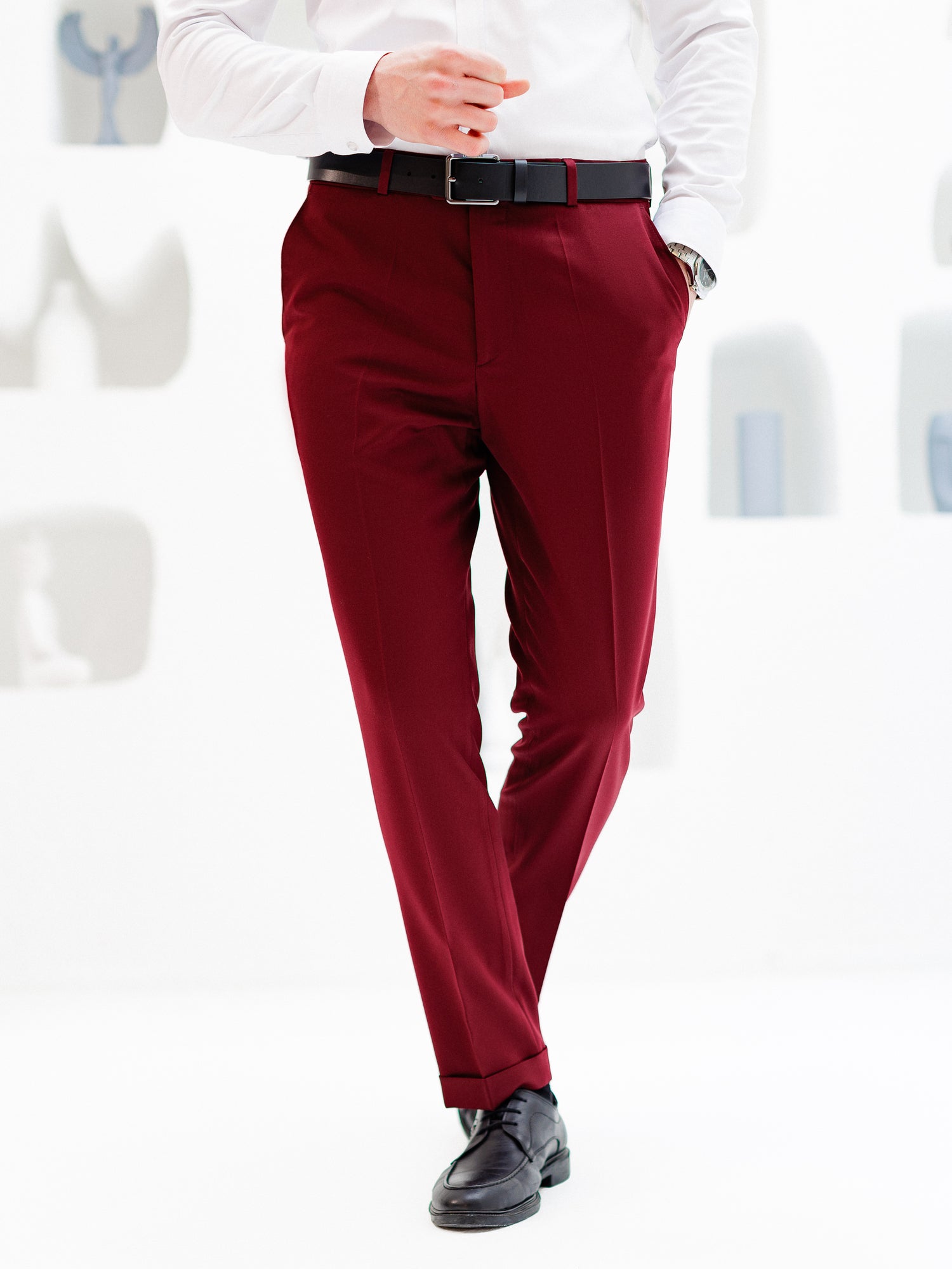 Bordeaux Mid Waist Slim-Fit Pants