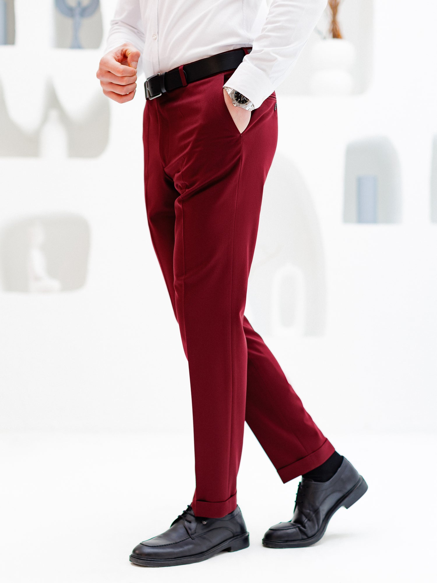 Bordeaux Mid Waist Slim-Fit Pants