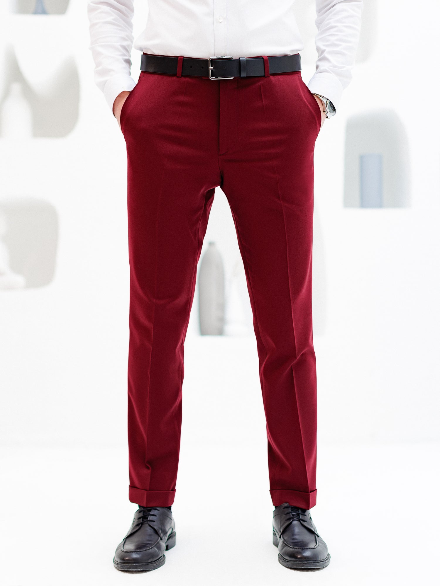 Bordeaux Mid Waist Slim-Fit Pants