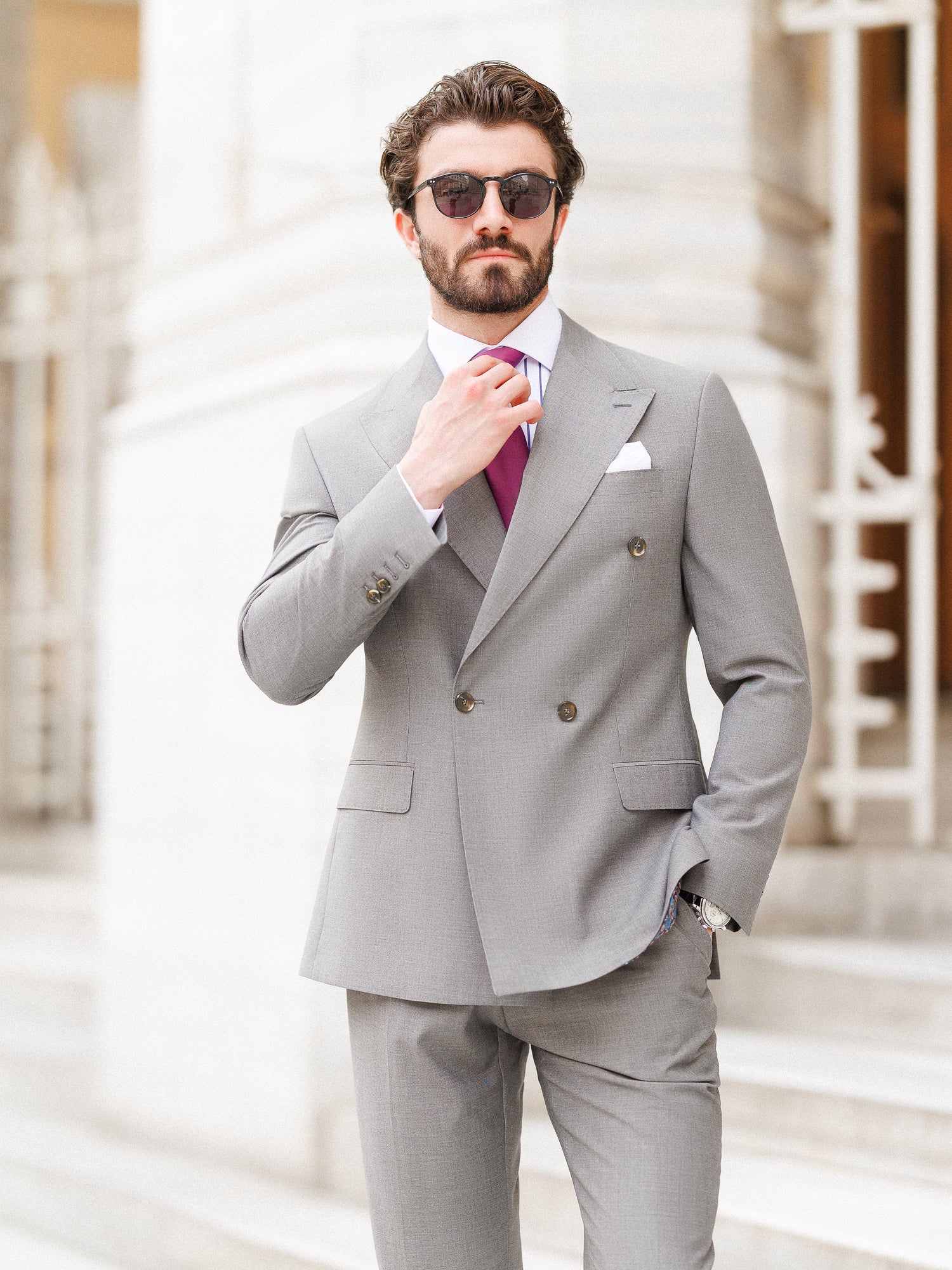 Grey Double Breasted Suit 2-Piece