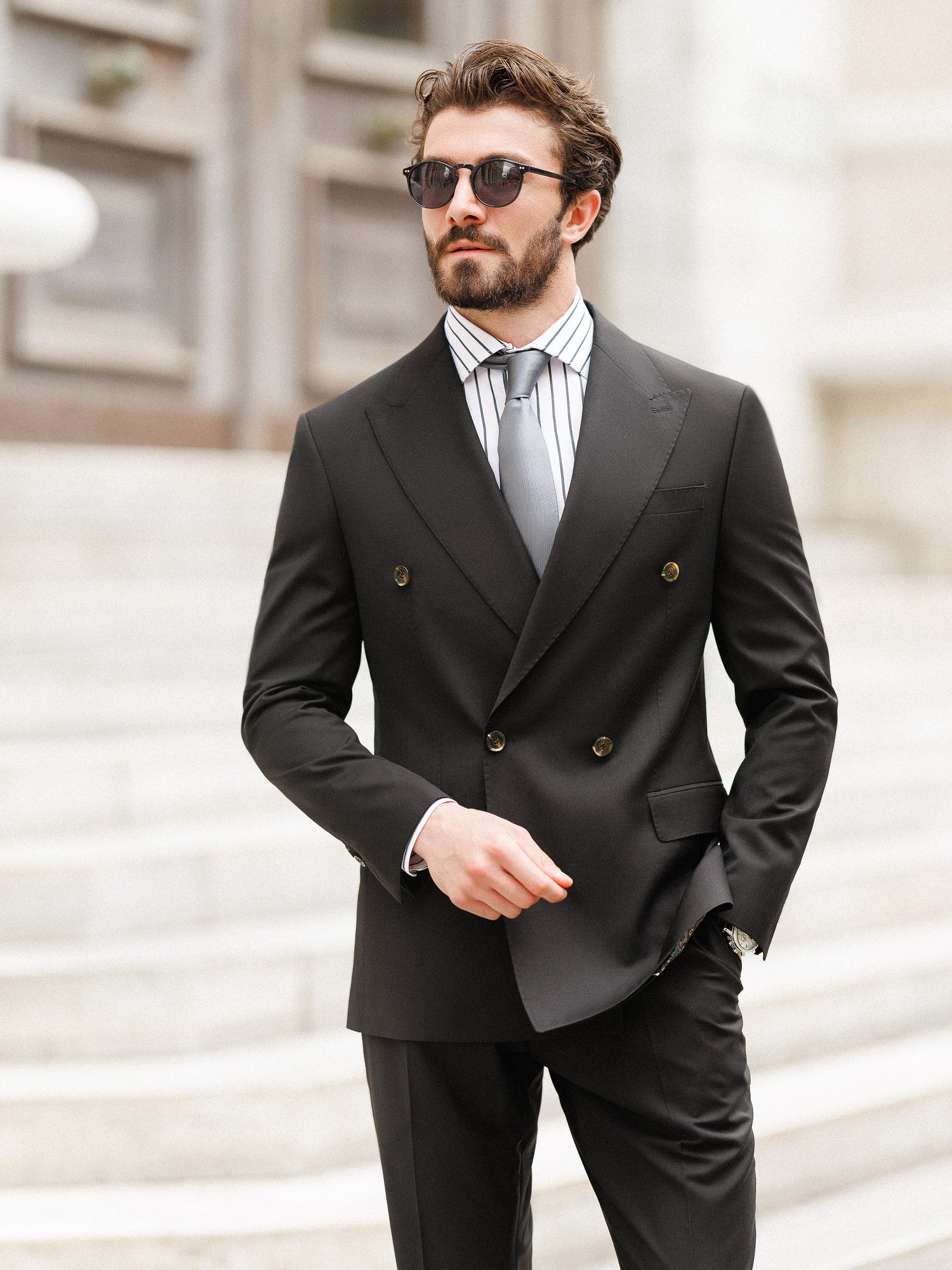 Black Double Breasted Suit 2-Piece