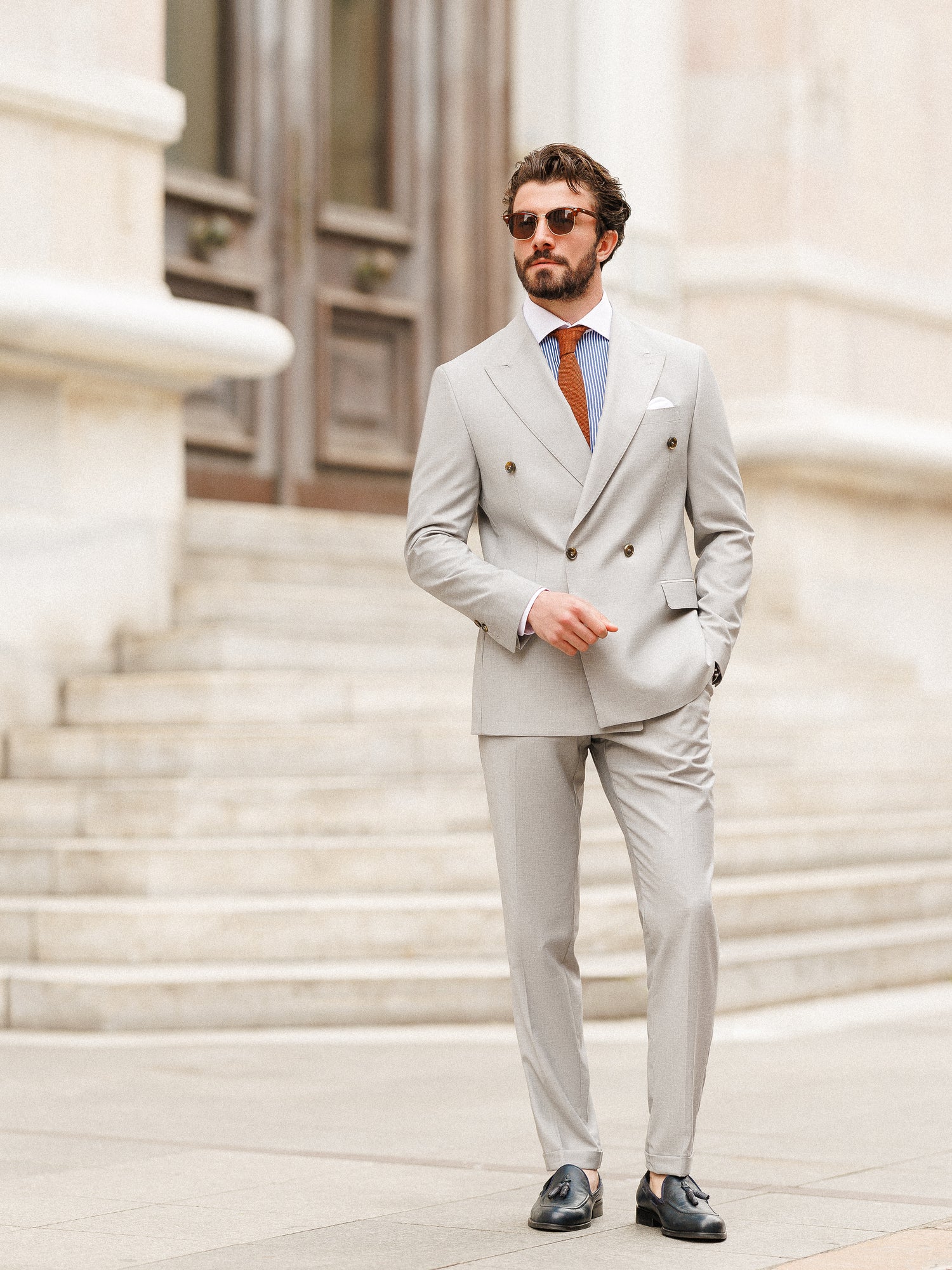 Light Grey Double Breasted Suit 2-Piece