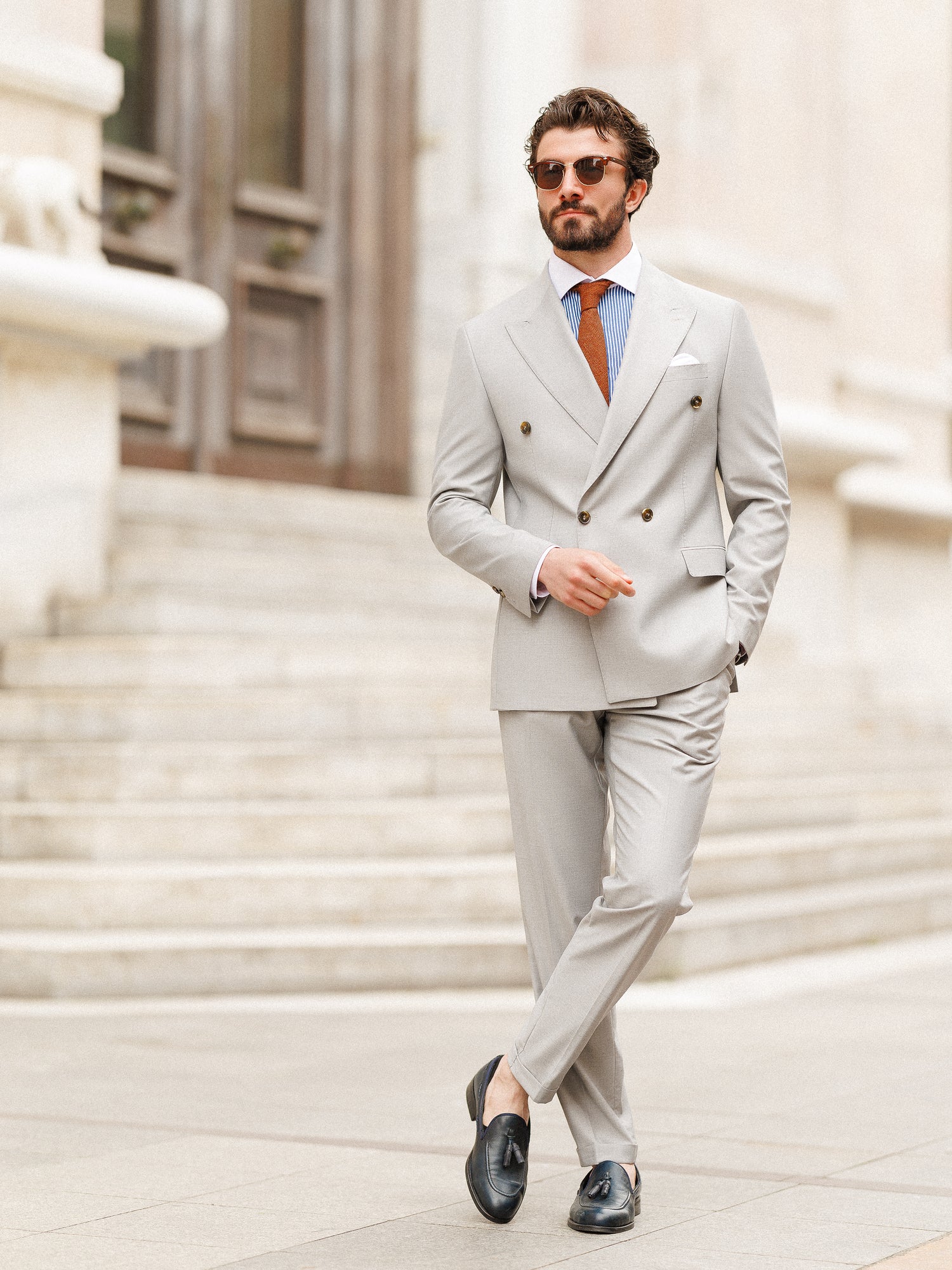 Light Grey Double Breasted Suit 2-Piece