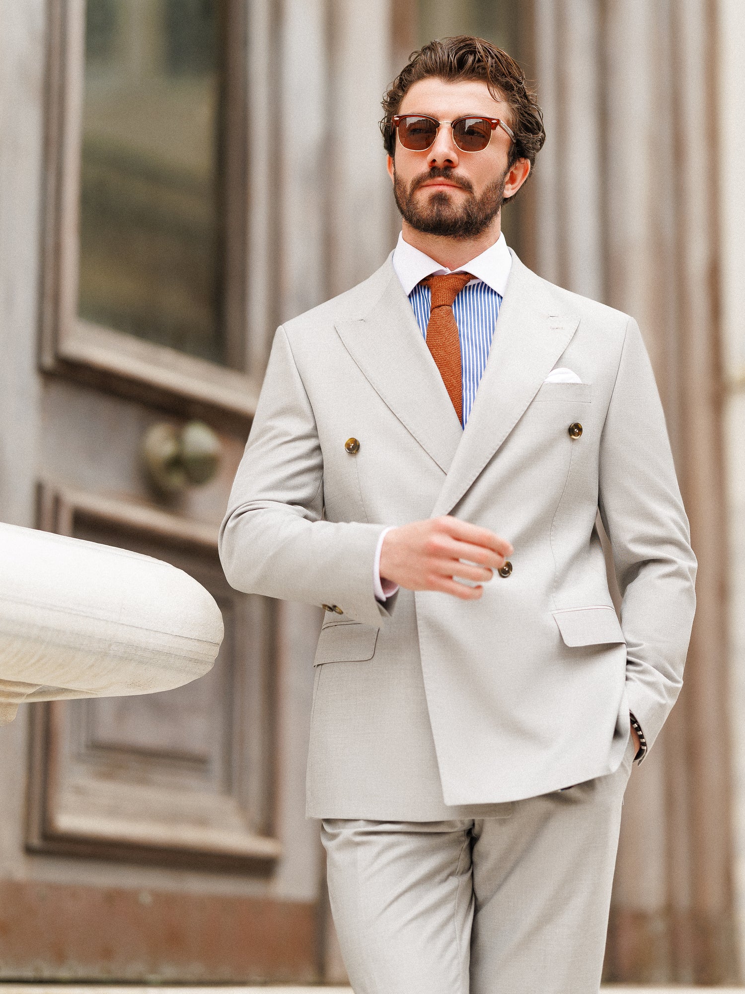 Light Grey Double Breasted Suit 2-Piece