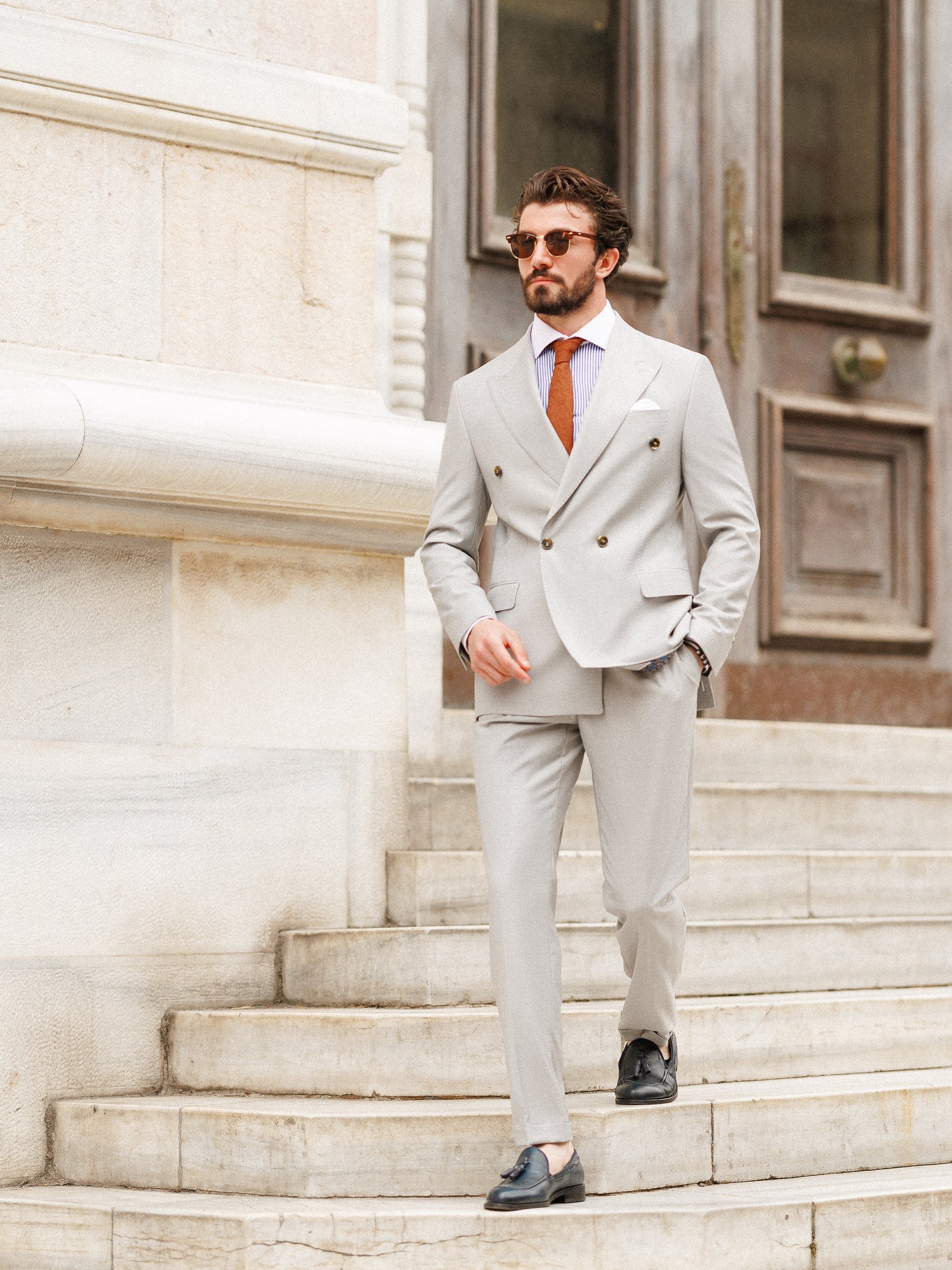 Light Grey Double Breasted Suit 2-Piece