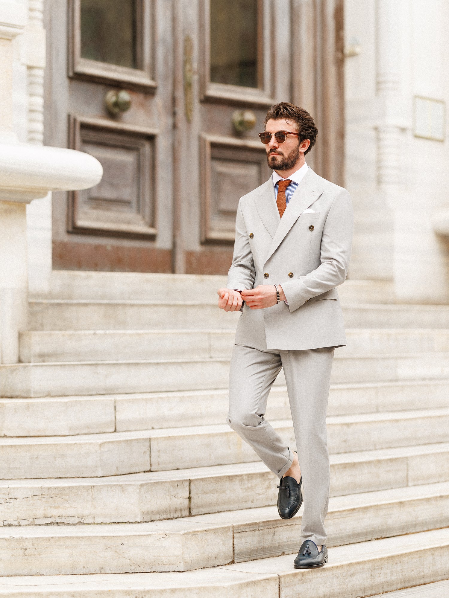 Light Grey Double Breasted Suit 2-Piece