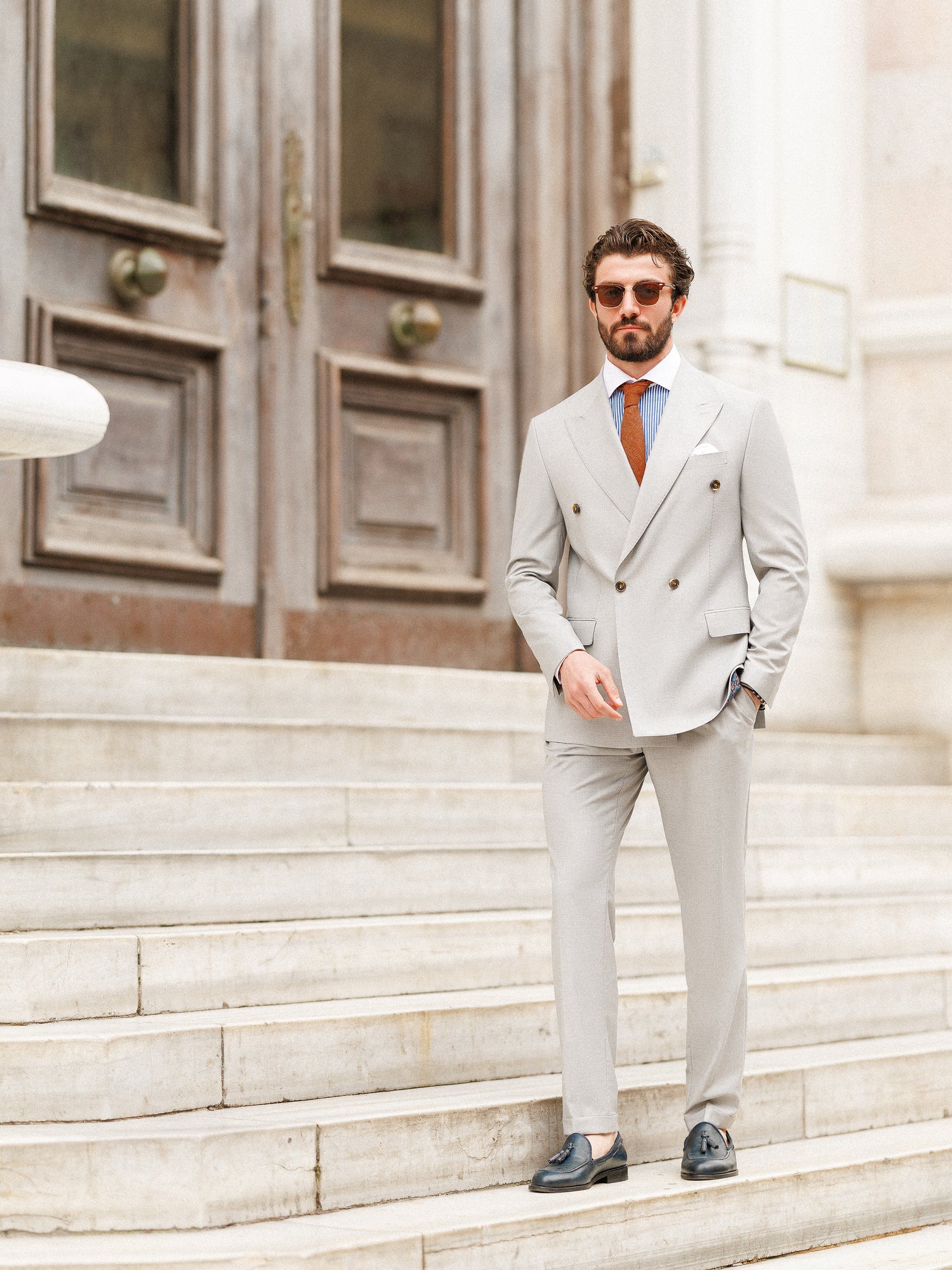 Light Grey Double Breasted Suit 2-Piece