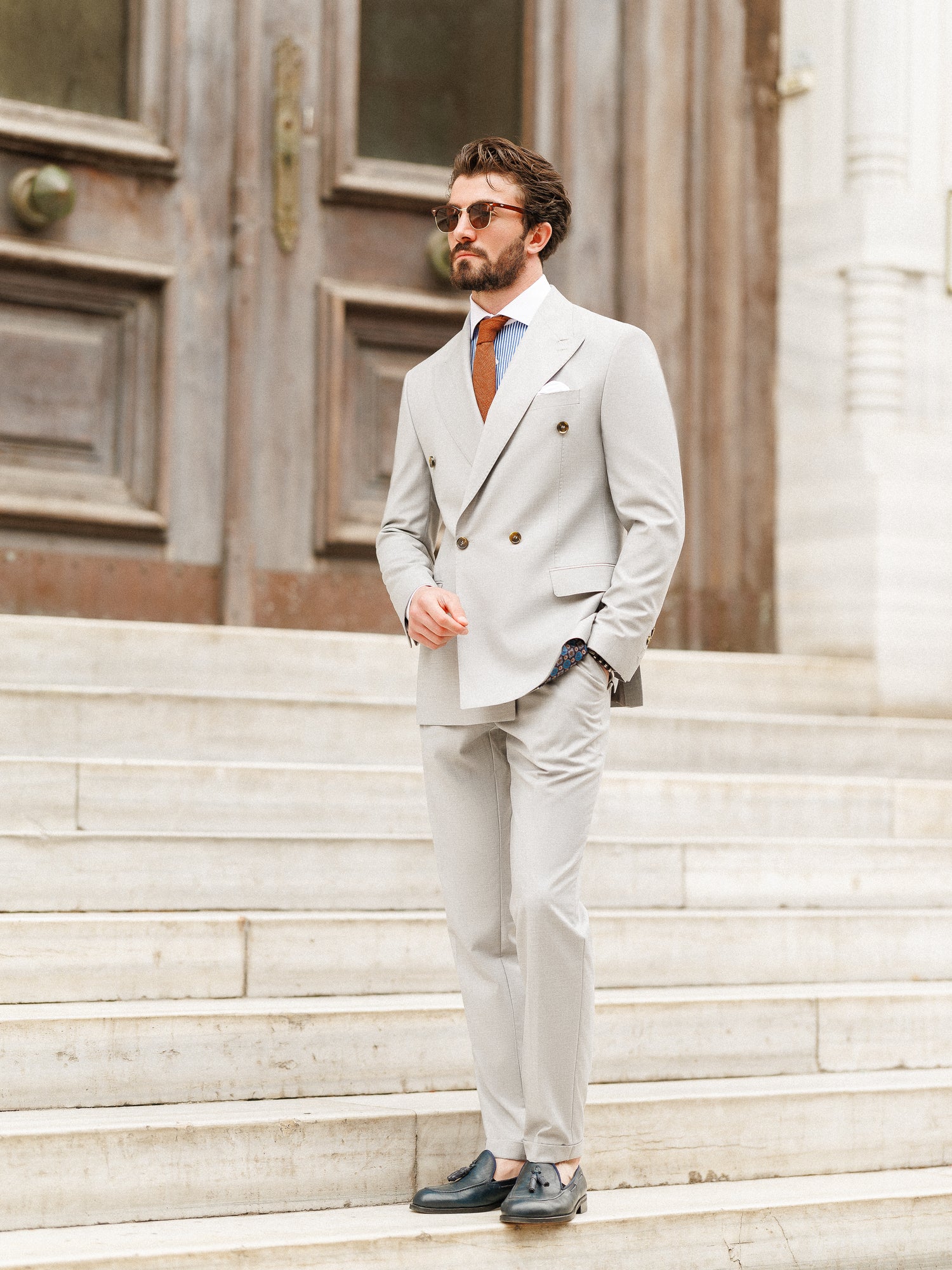 Light Grey Double Breasted Suit 2-Piece