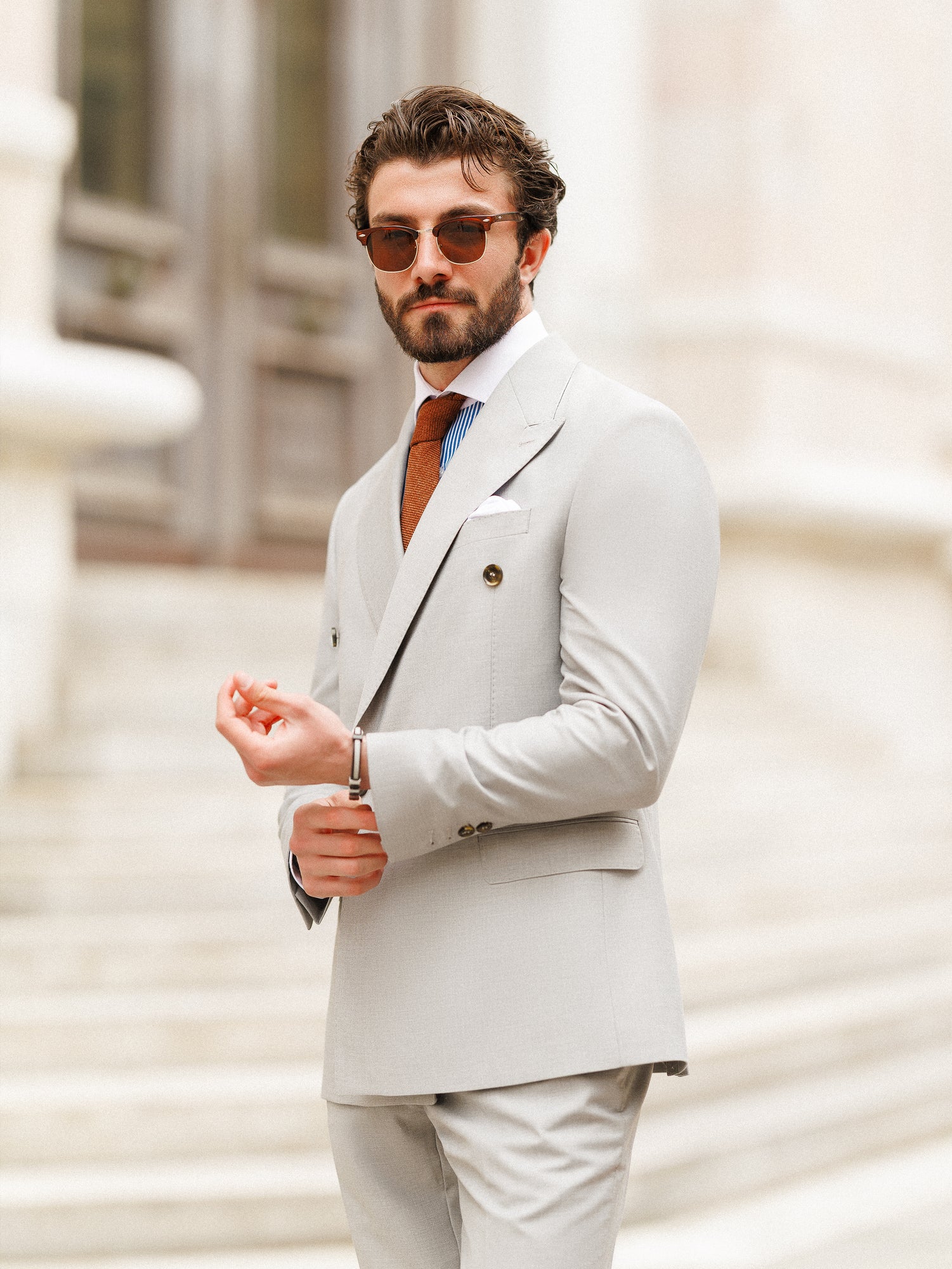 Light Grey Double Breasted Suit 2-Piece