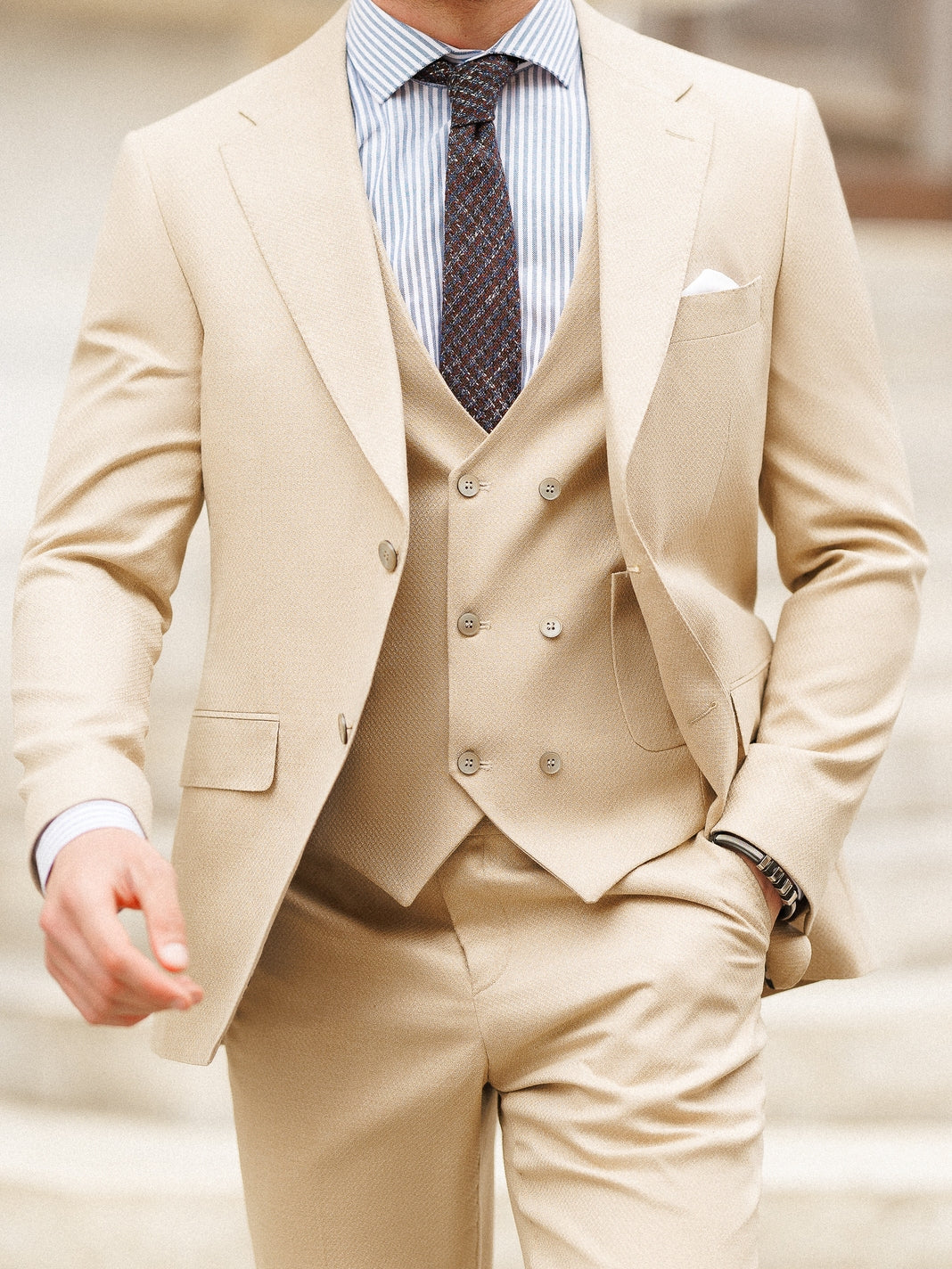 Beige Slim-Fit Suit 3-Piece