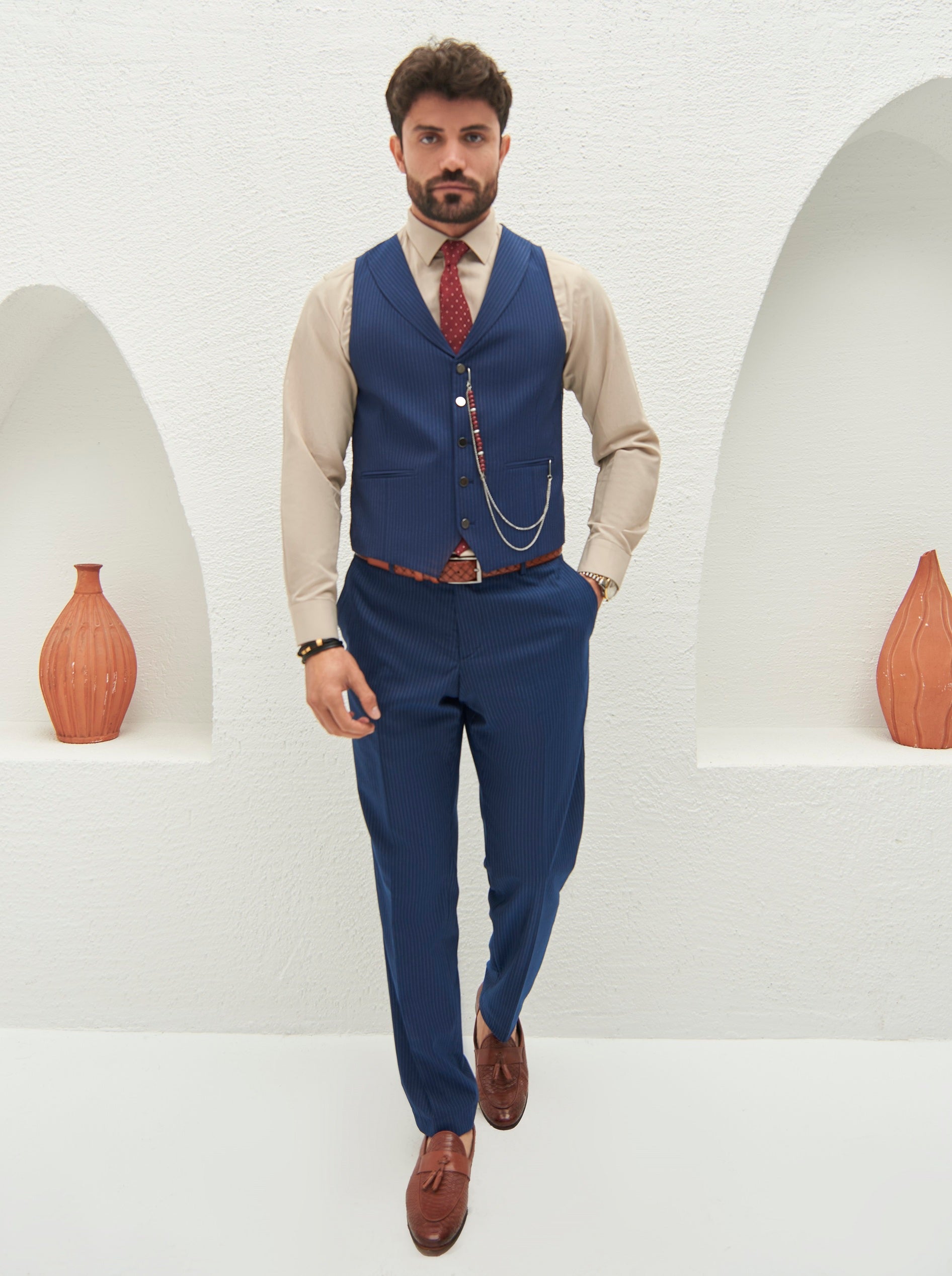 Navy Striped Slim-Fit Suit 3-Piece