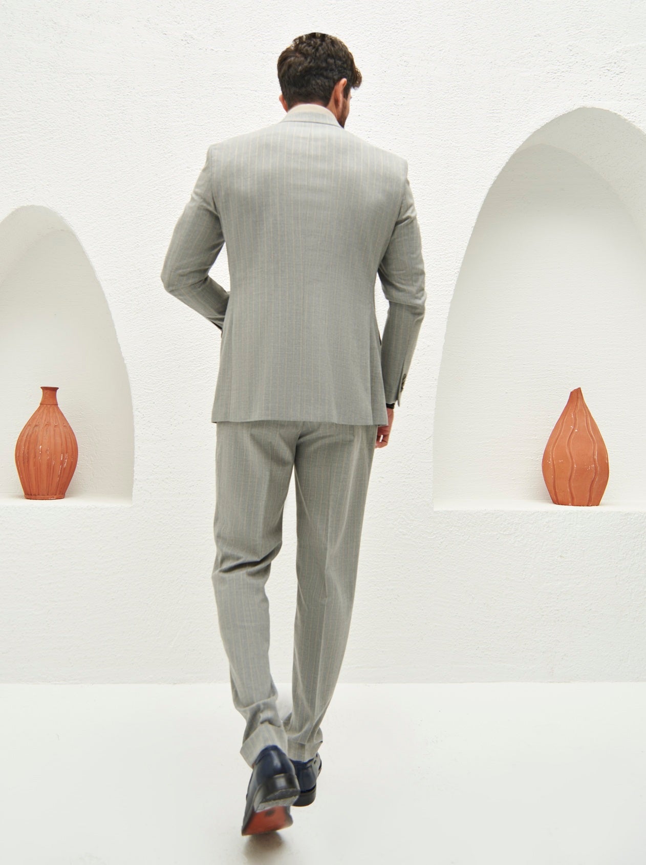 Grey Striped Slim-Fit Suit 2-Piece