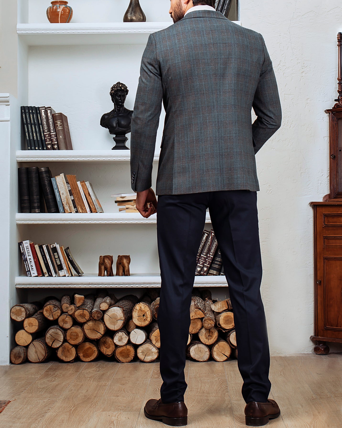 Grey Plaid Slim-Fit Suit 3-Piece