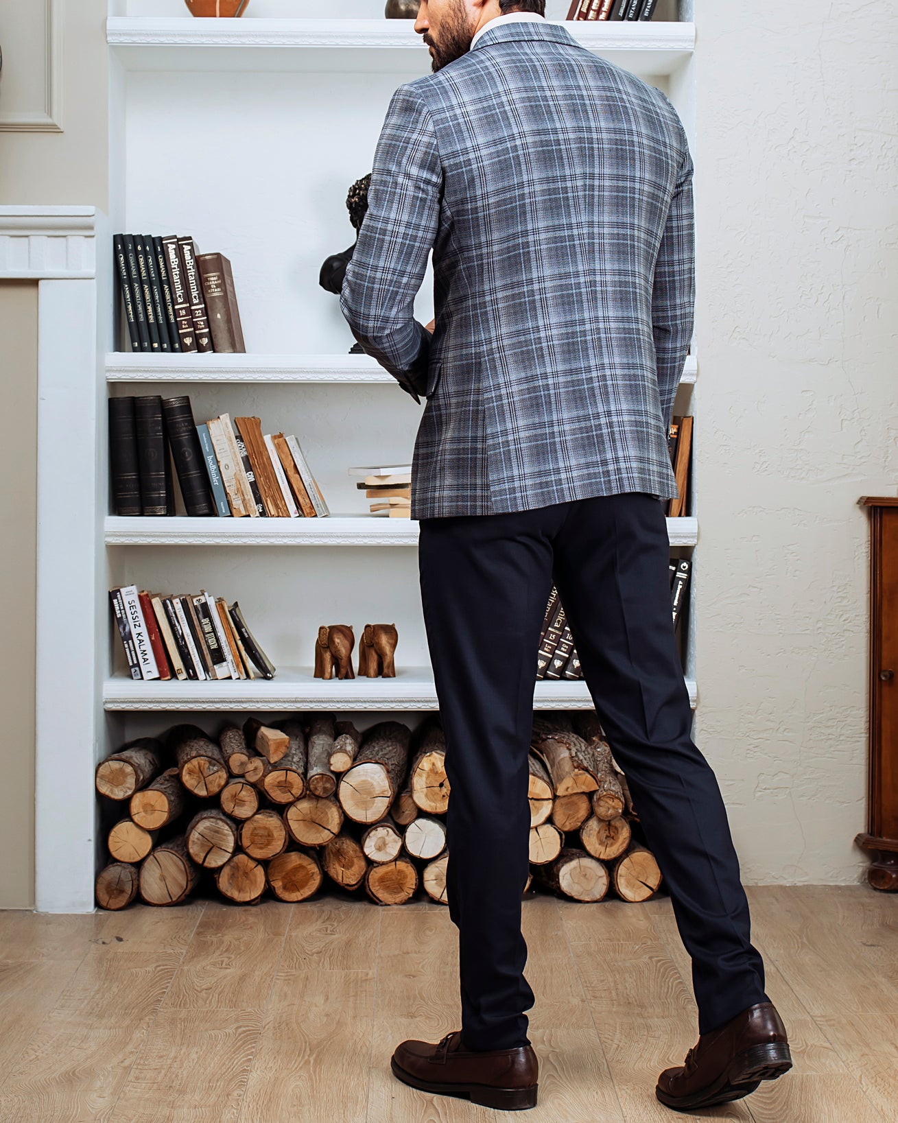 Blue Plaid Slim-Fit Suit 3-Piece