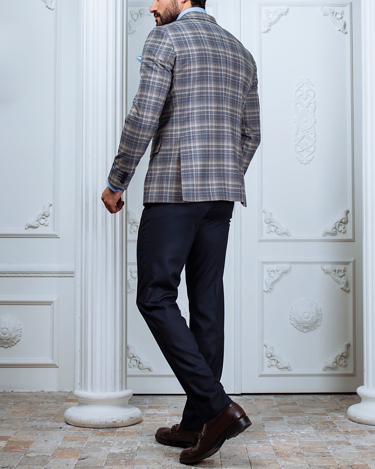 Grey Plaid Slim-Fit Suit 3-Piece