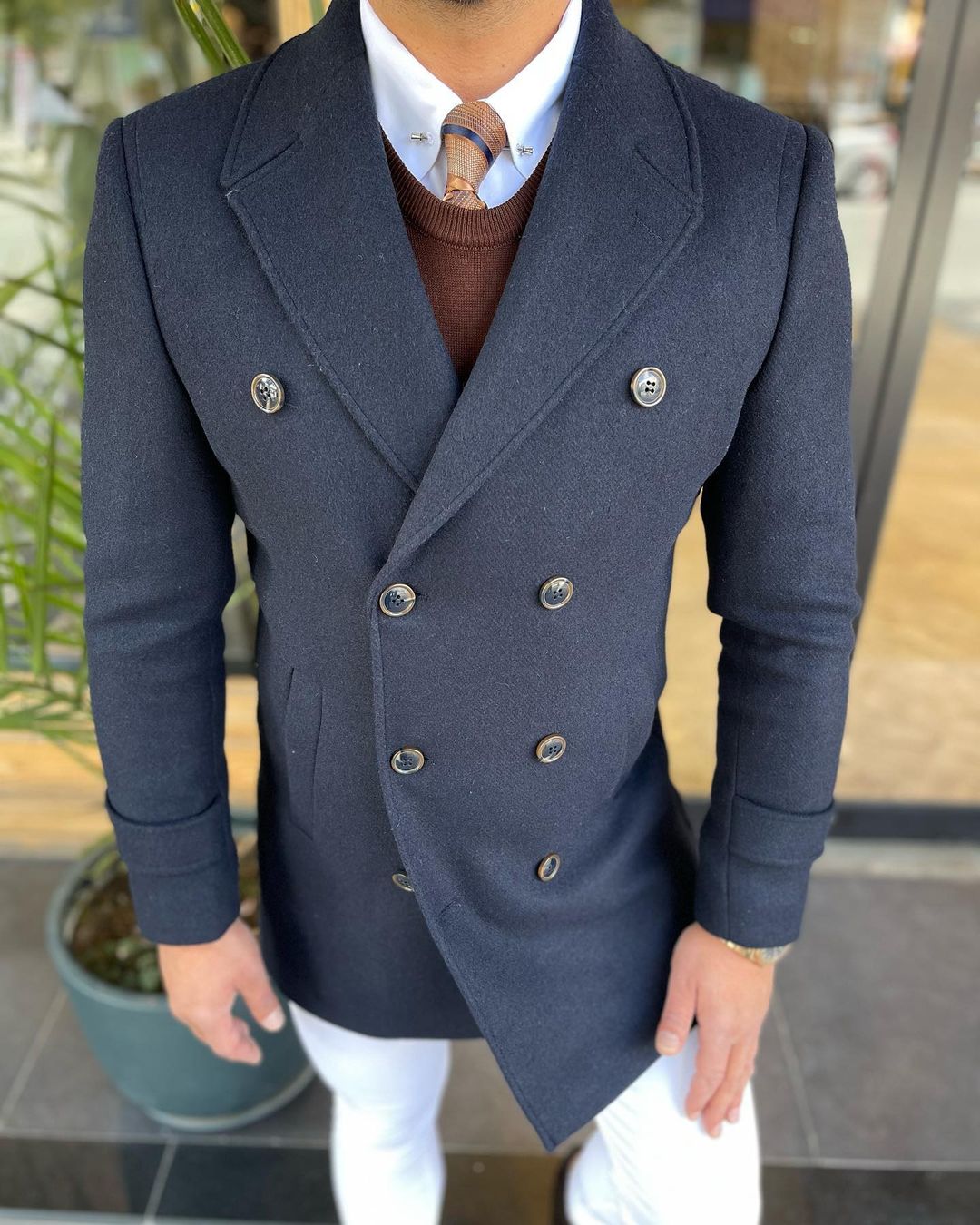 Navy Woolen Double Breasted Coat