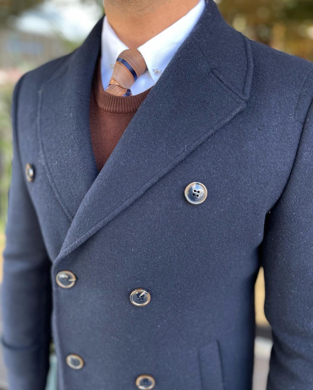 Navy Woolen Double Breasted Coat