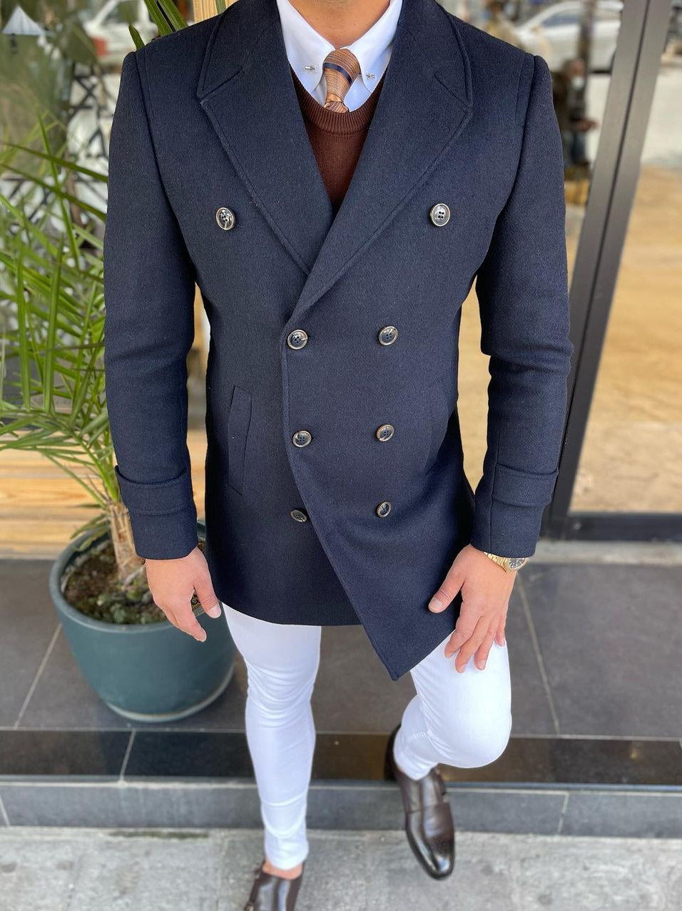 Navy Woolen Double Breasted Coat