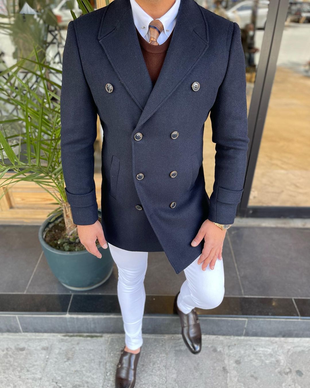 Navy Woolen Double Breasted Coat