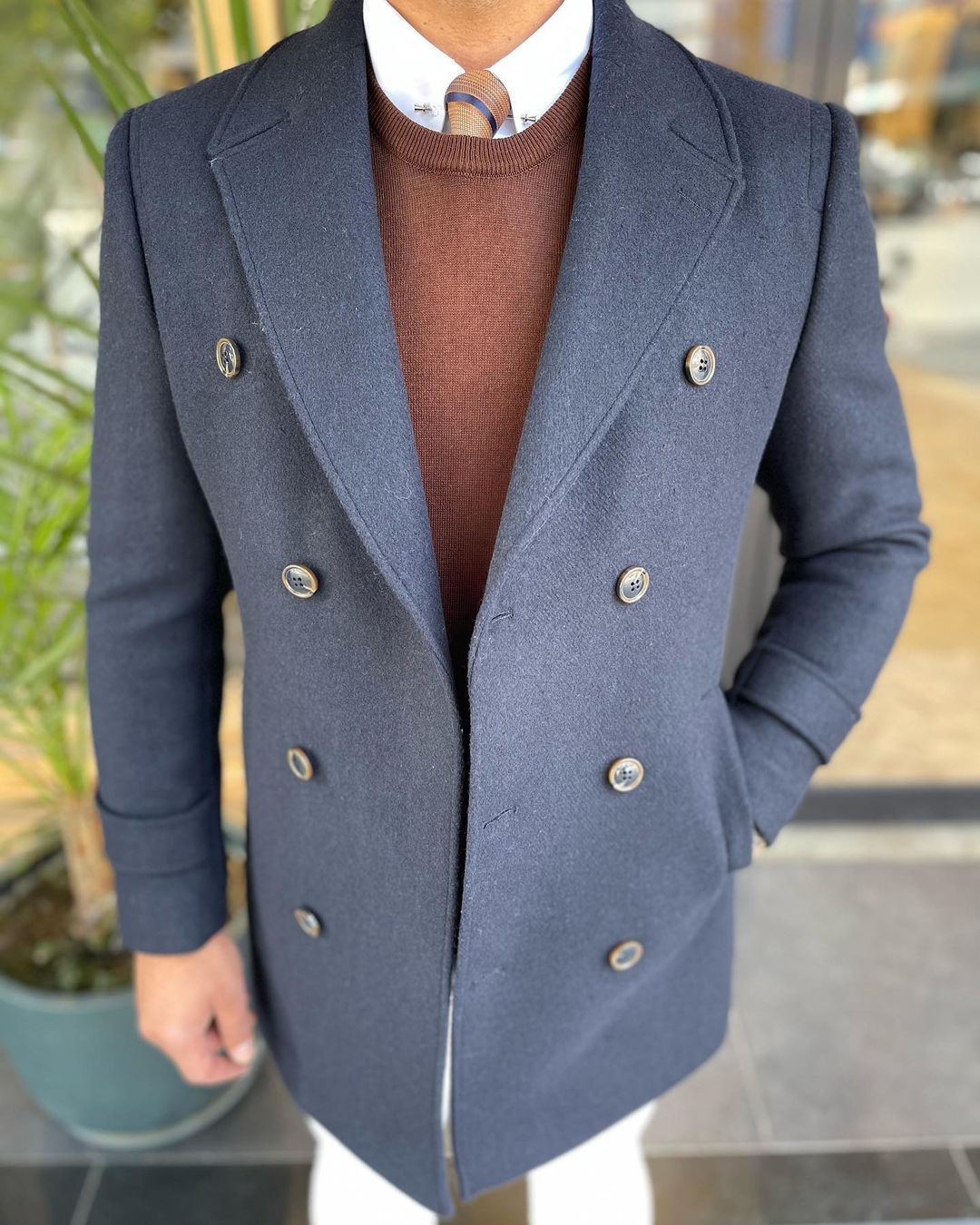 Navy Woolen Double Breasted Coat