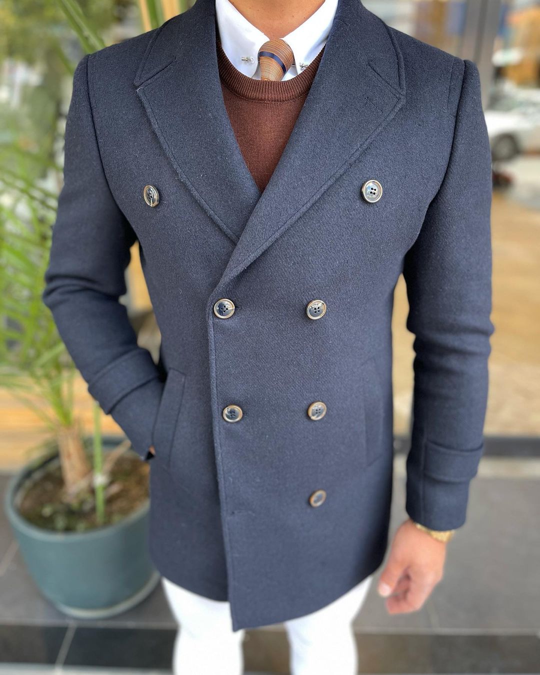 Navy Woolen Double Breasted Coat