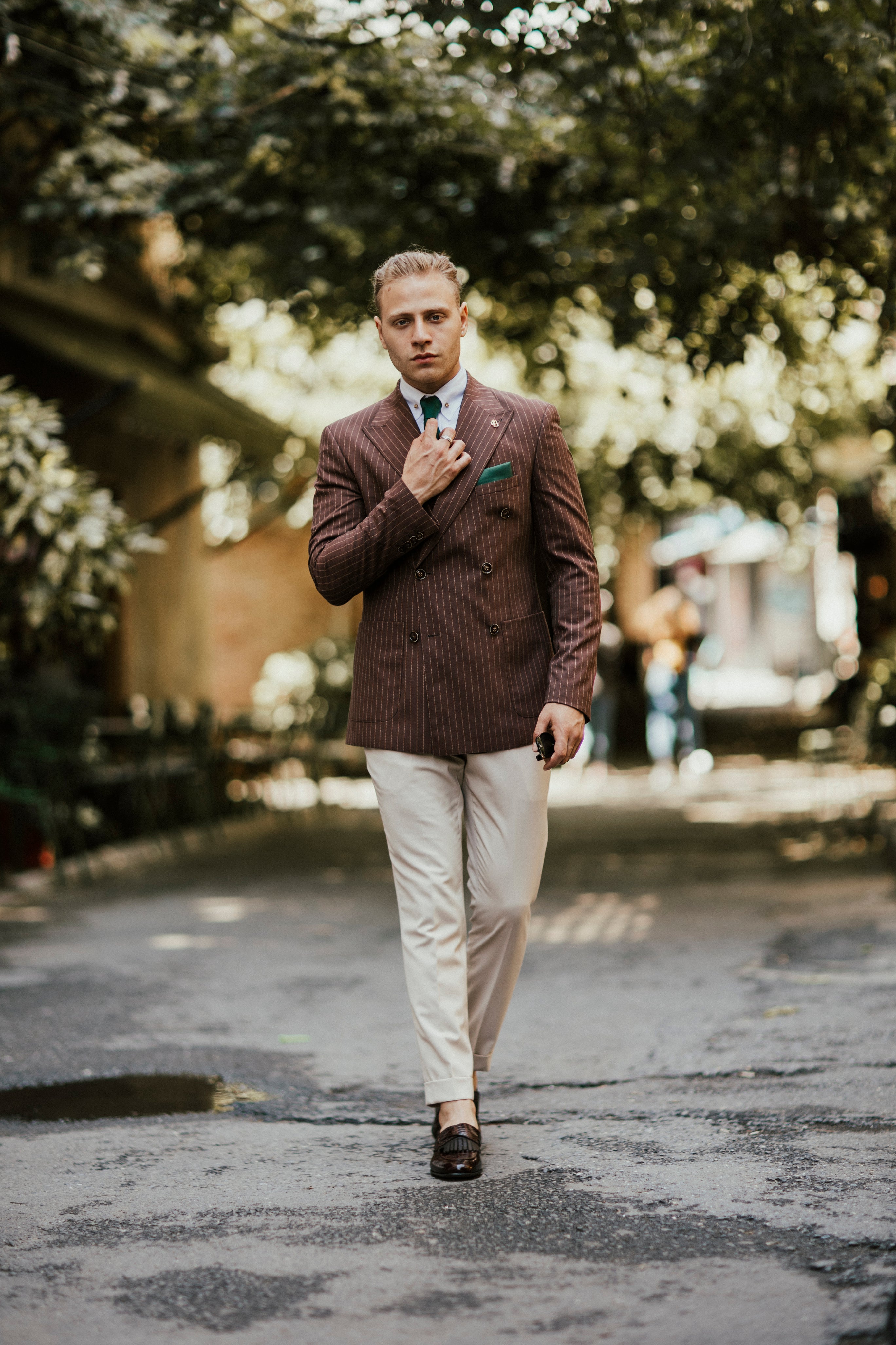Brown Striped Double Breasted Suit 2-Piece
