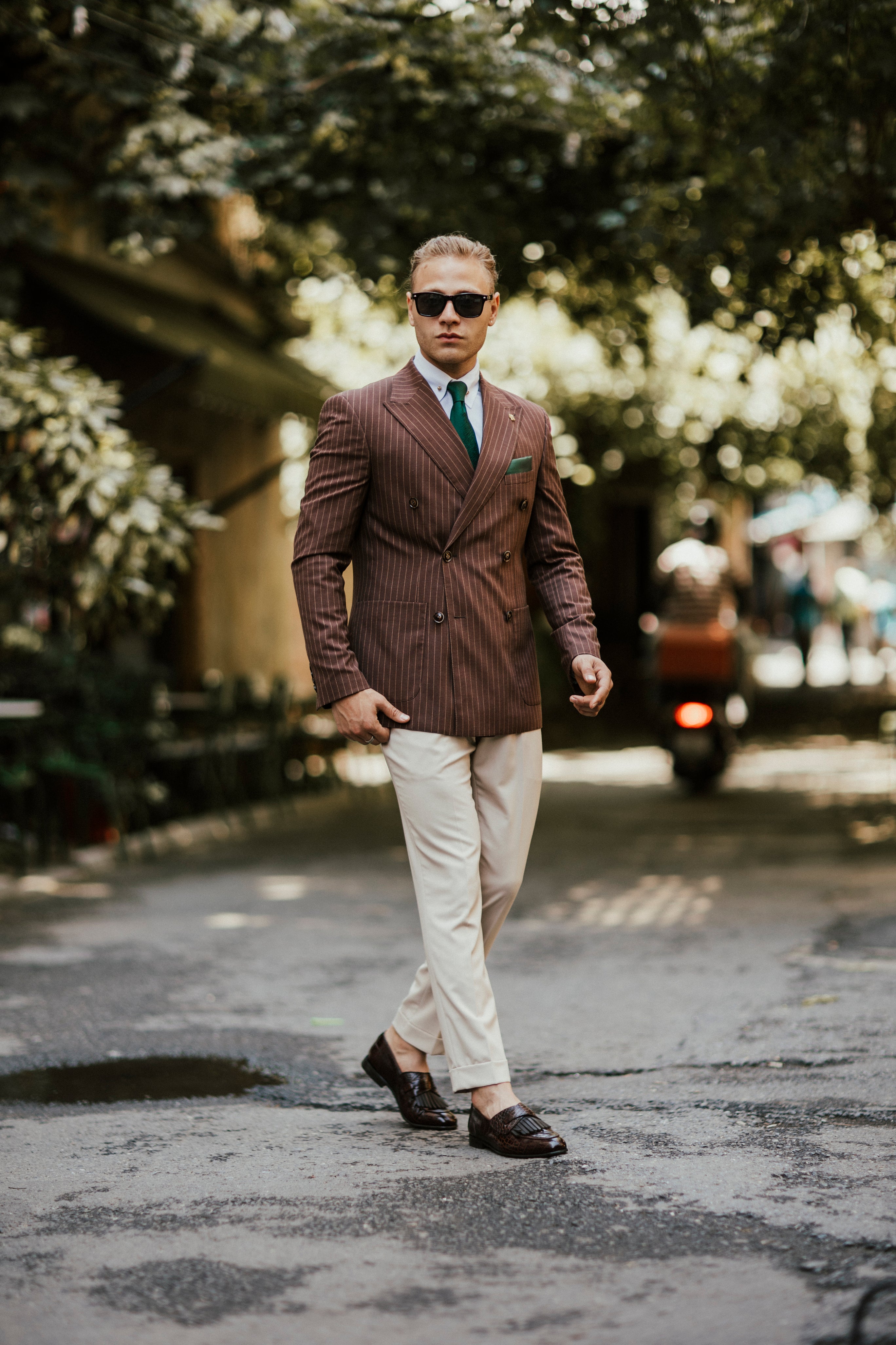 Brown Striped Double Breasted Suit 2-Piece