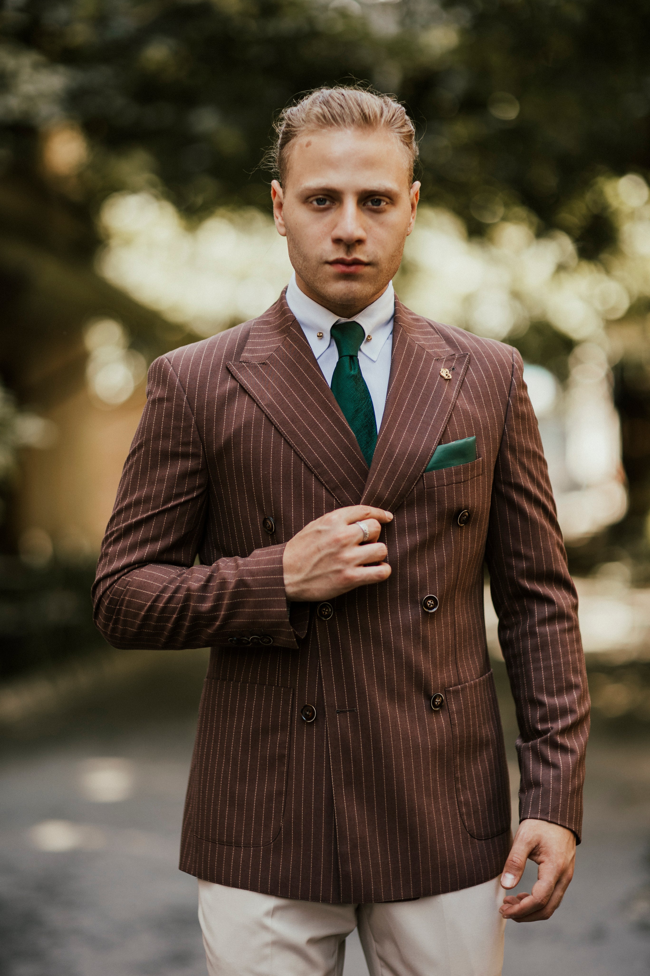 Brown Striped Double Breasted Suit 2-Piece
