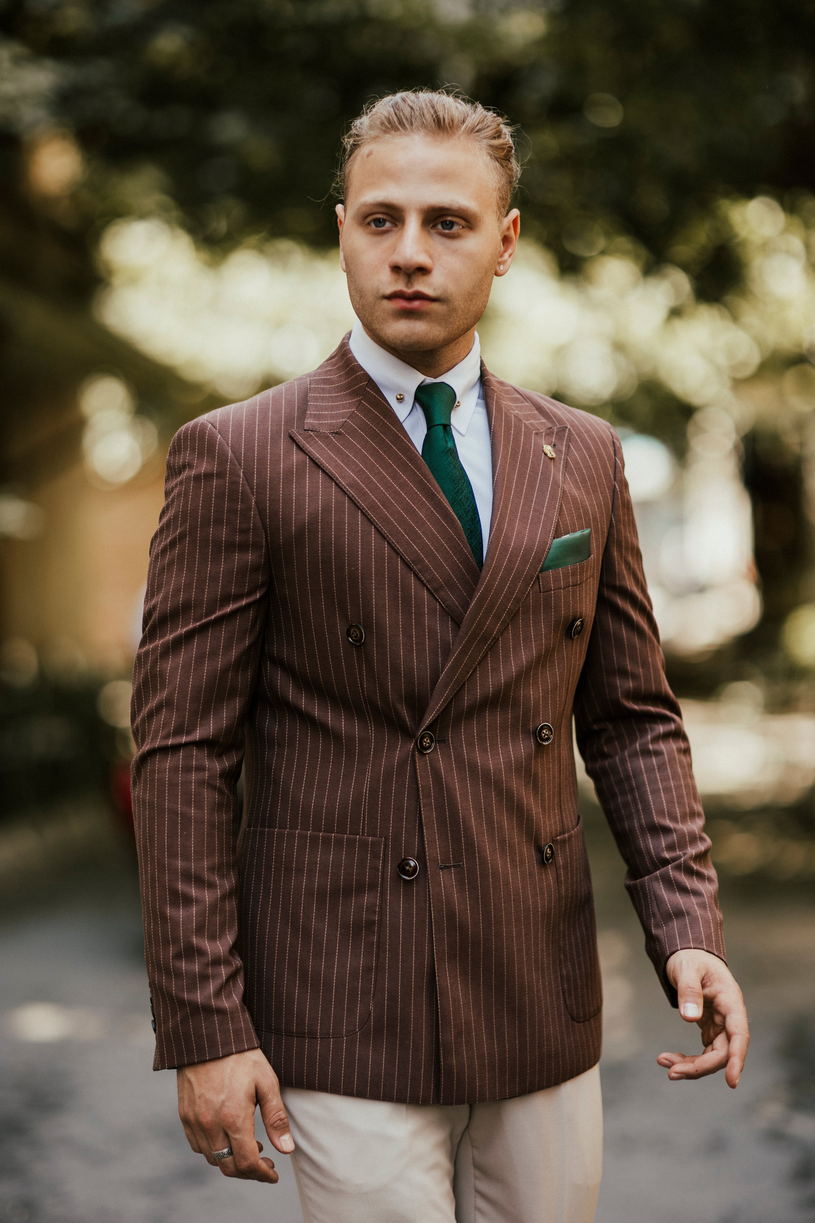 Brown Striped Double Breasted Suit 2-Piece