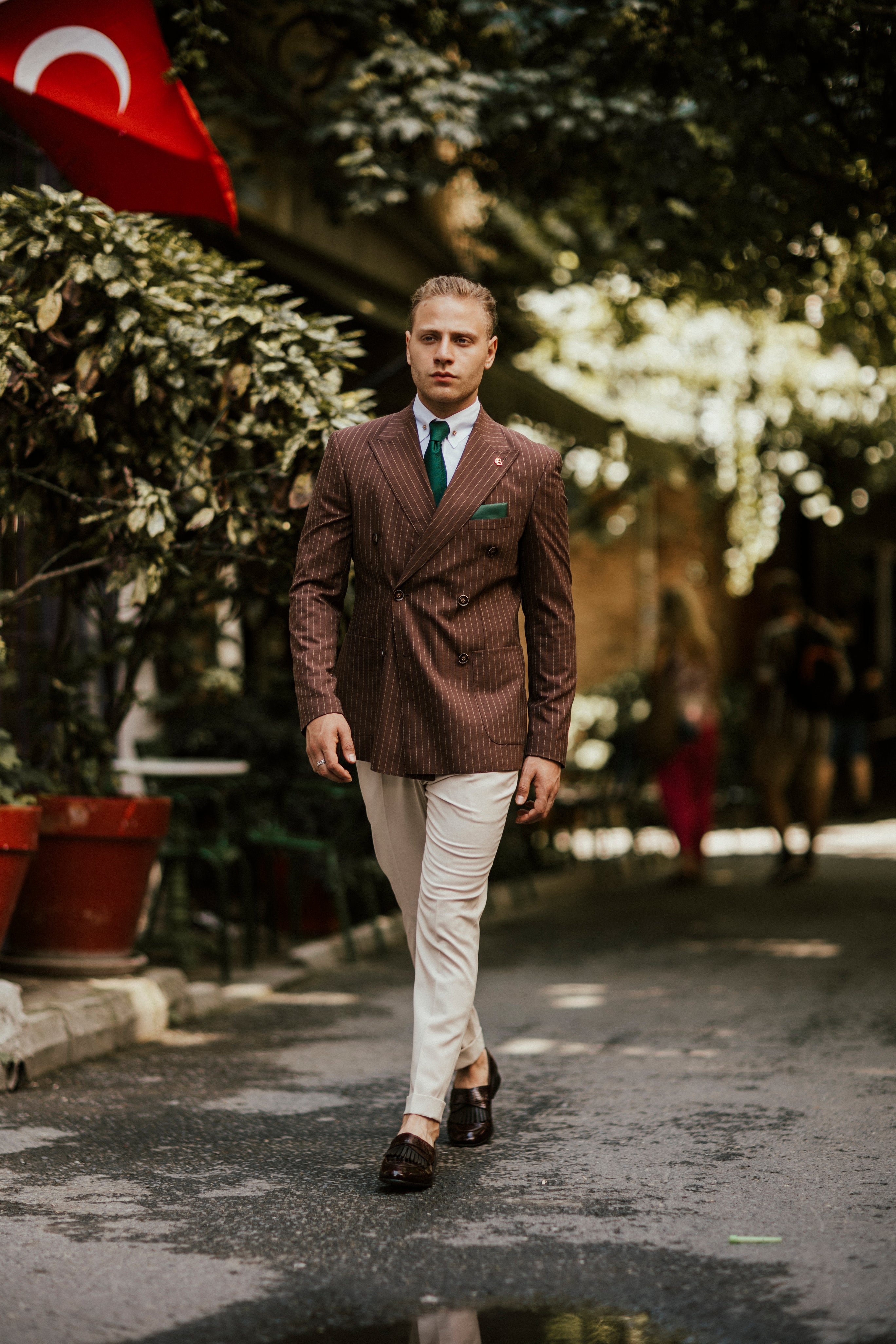 Brown Striped Double Breasted Suit 2-Piece