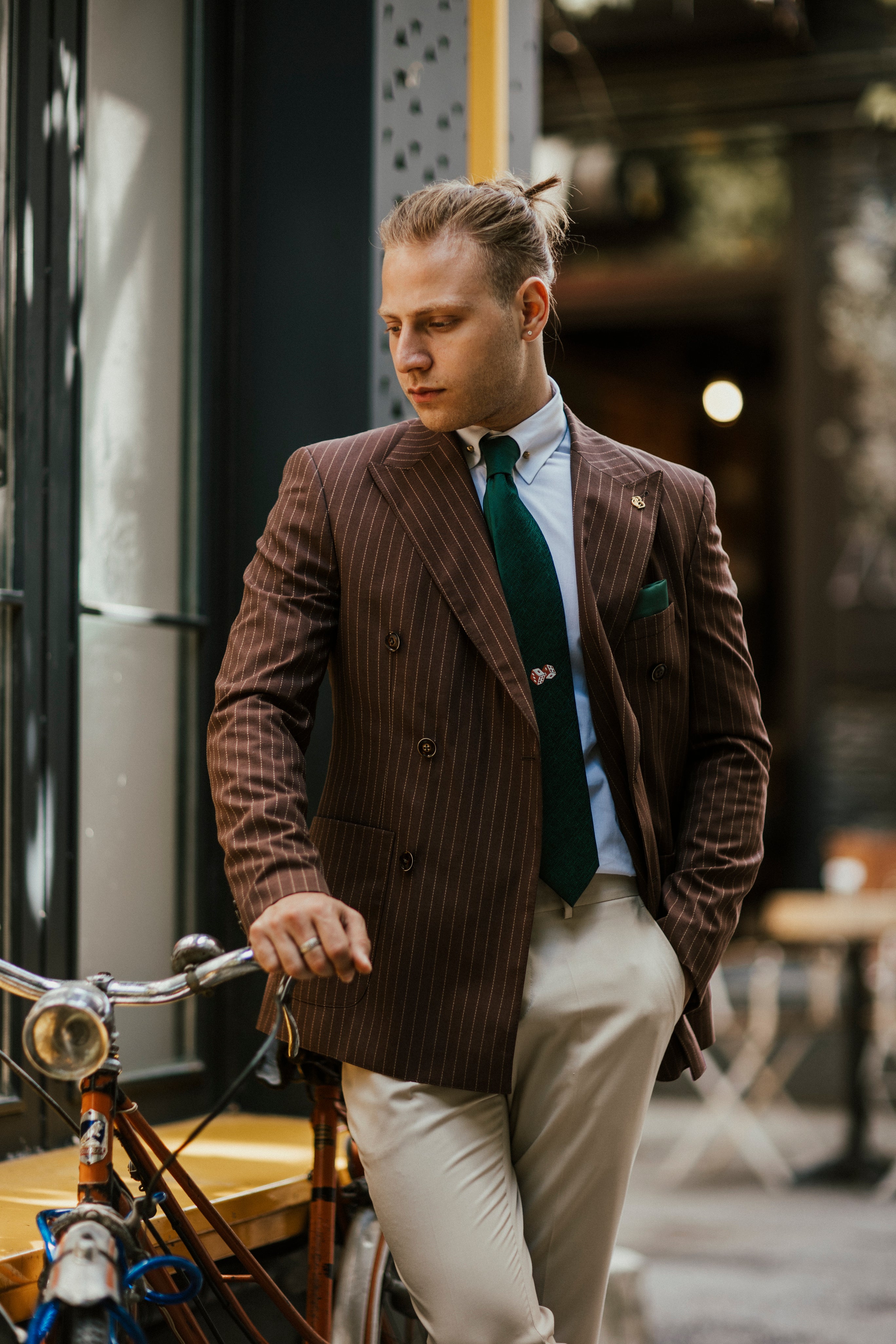 Brown Striped Double Breasted Suit 2-Piece