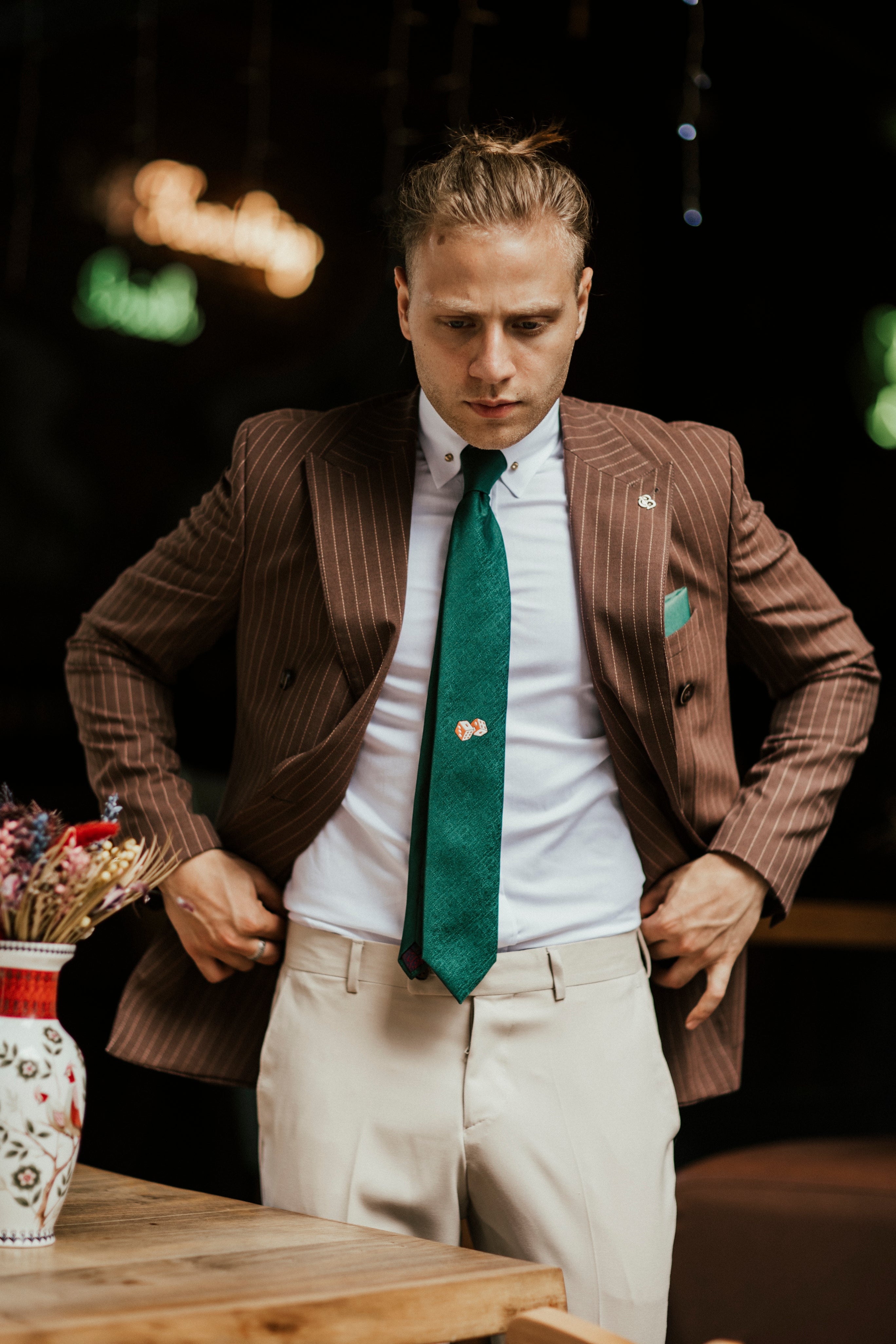 Brown Striped Double Breasted Suit 2-Piece