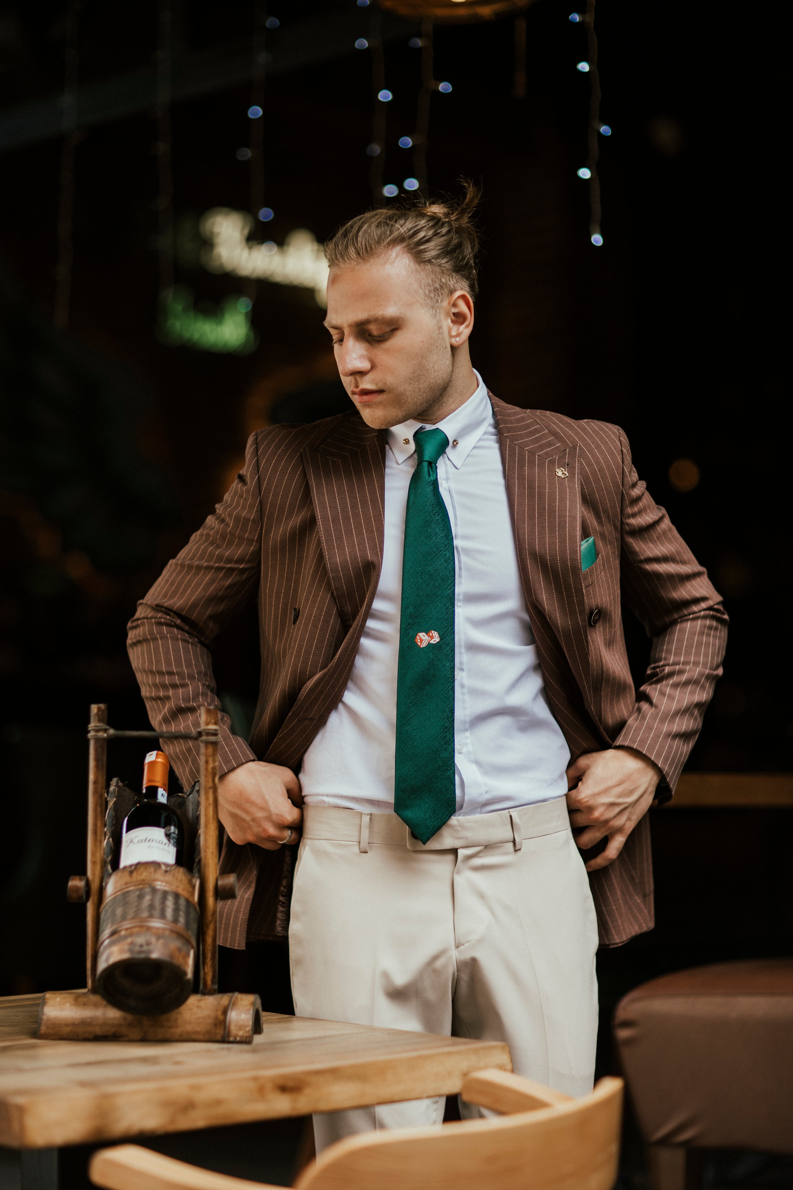 Brown Striped Double Breasted Suit 2-Piece