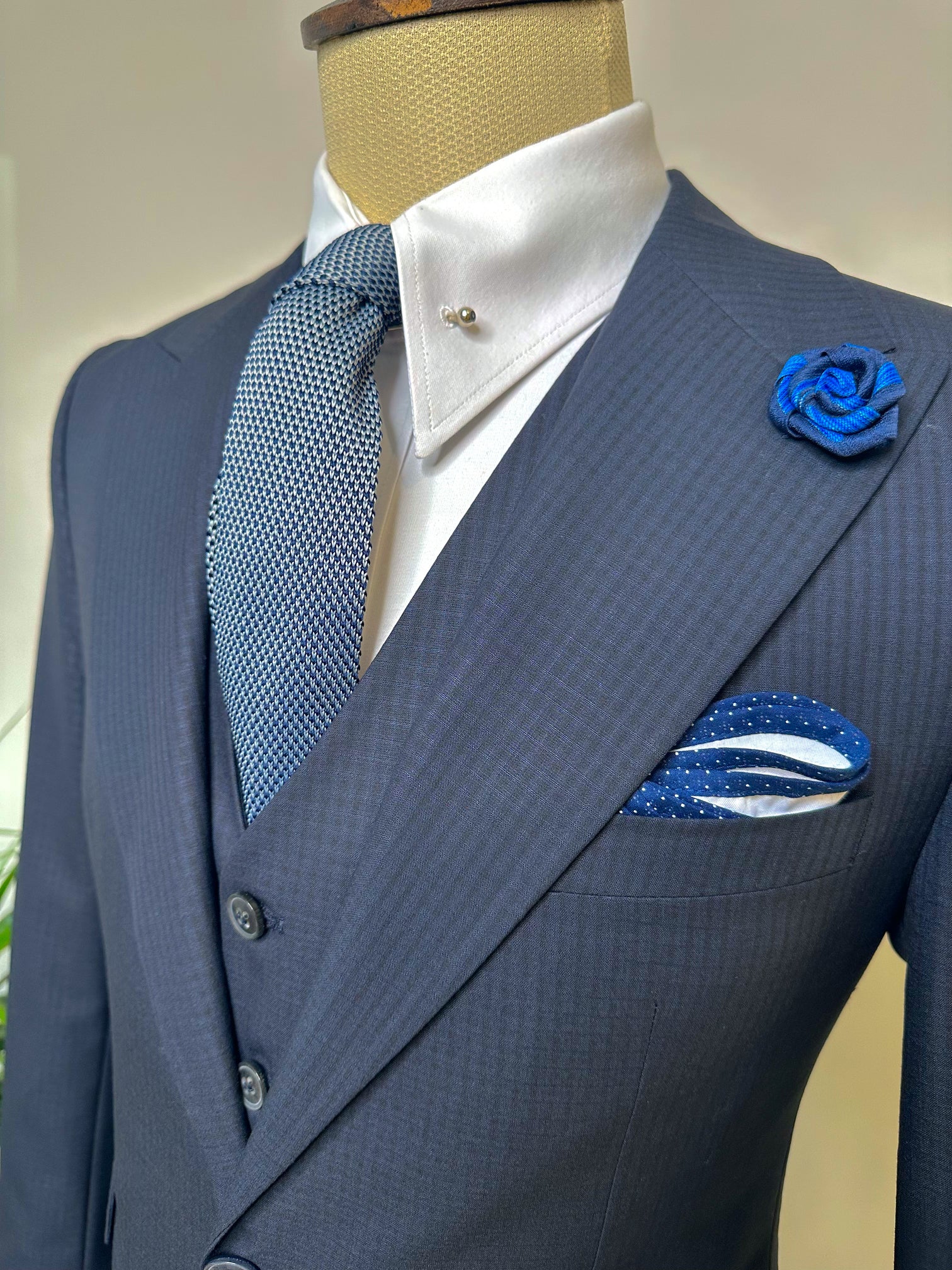 Navy Plaid Slim-Fit Suit 3-Piece