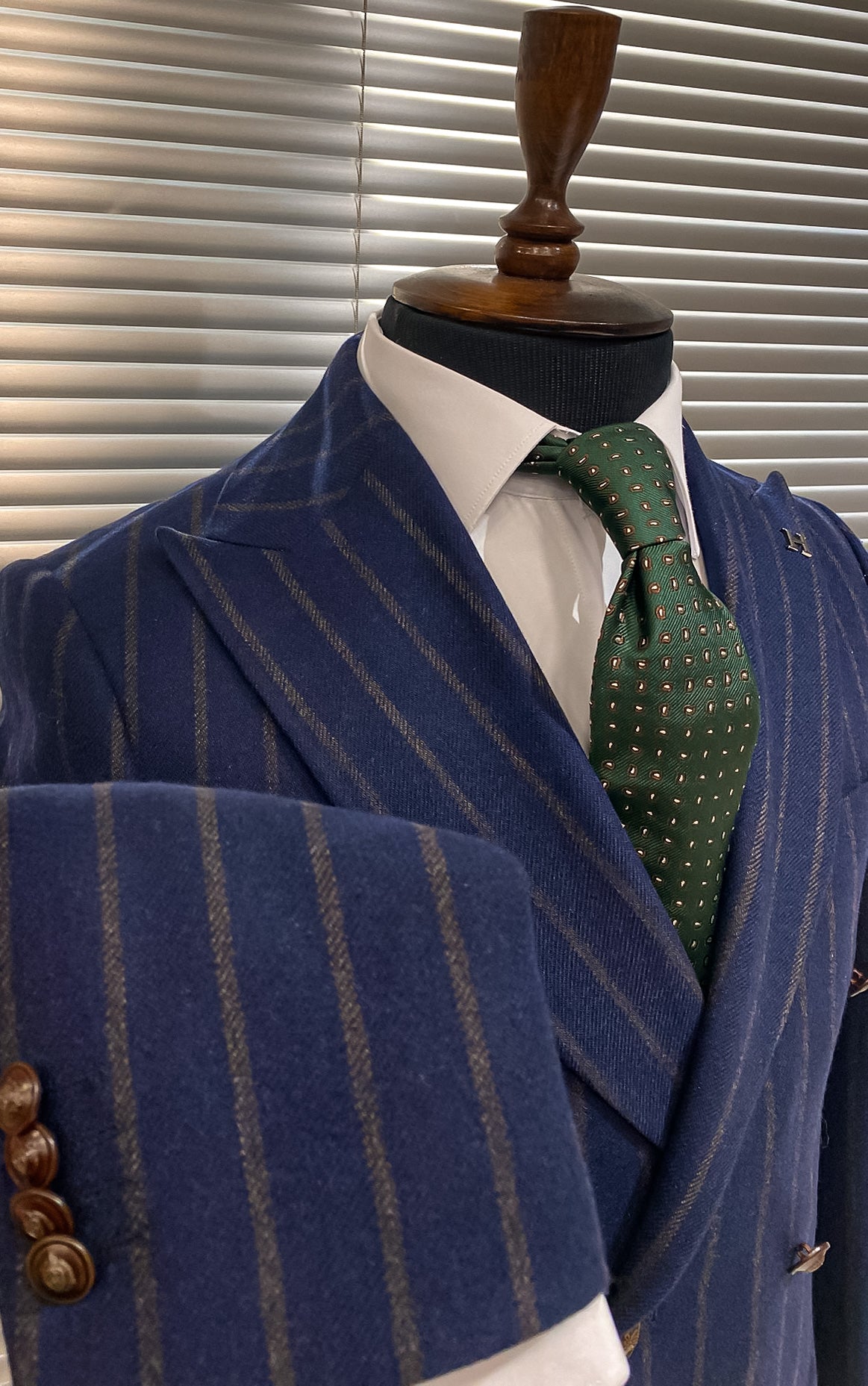 Navy Striped Woolen Double Breasted Blazer