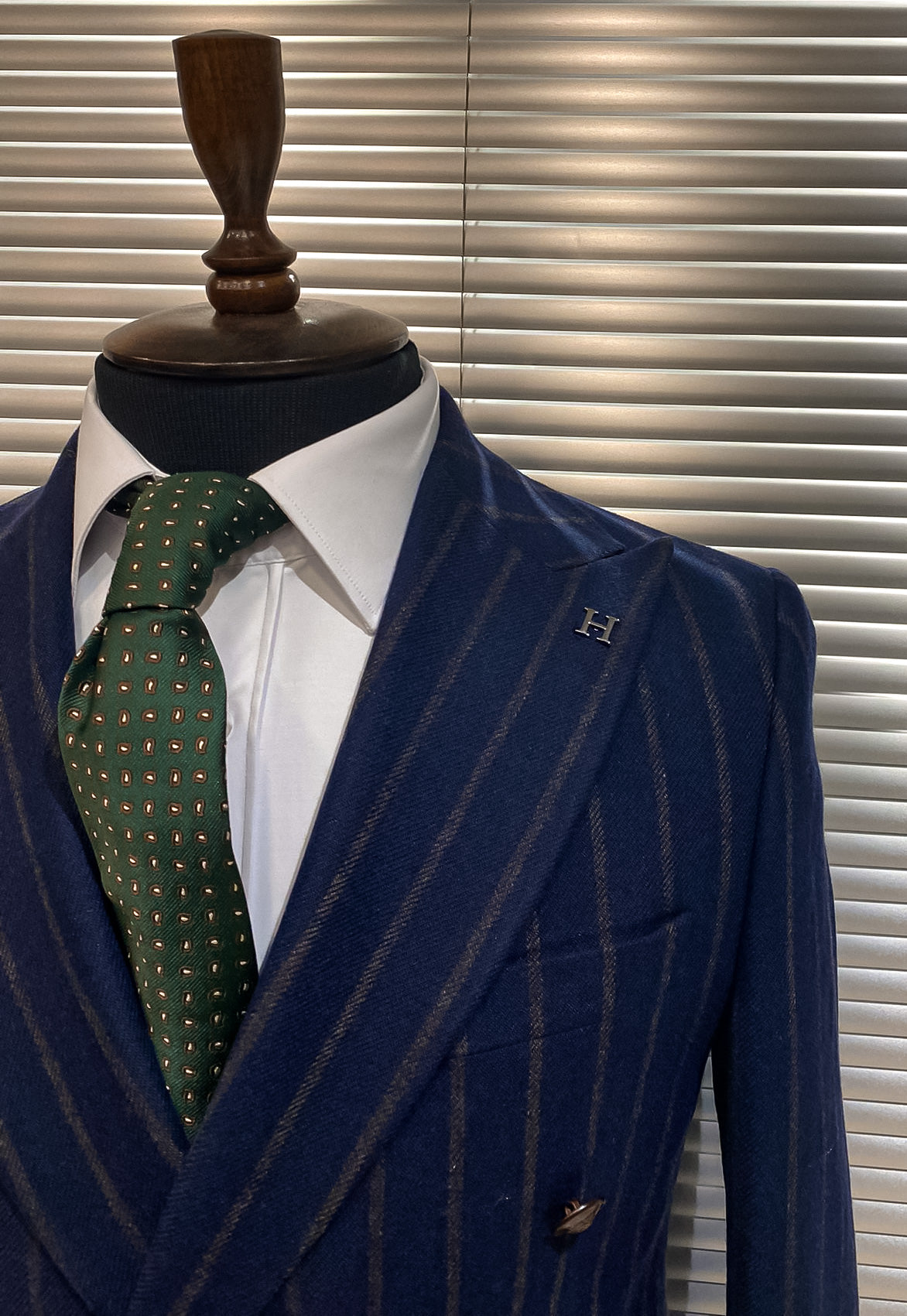 Navy Striped Woolen Double Breasted Blazer