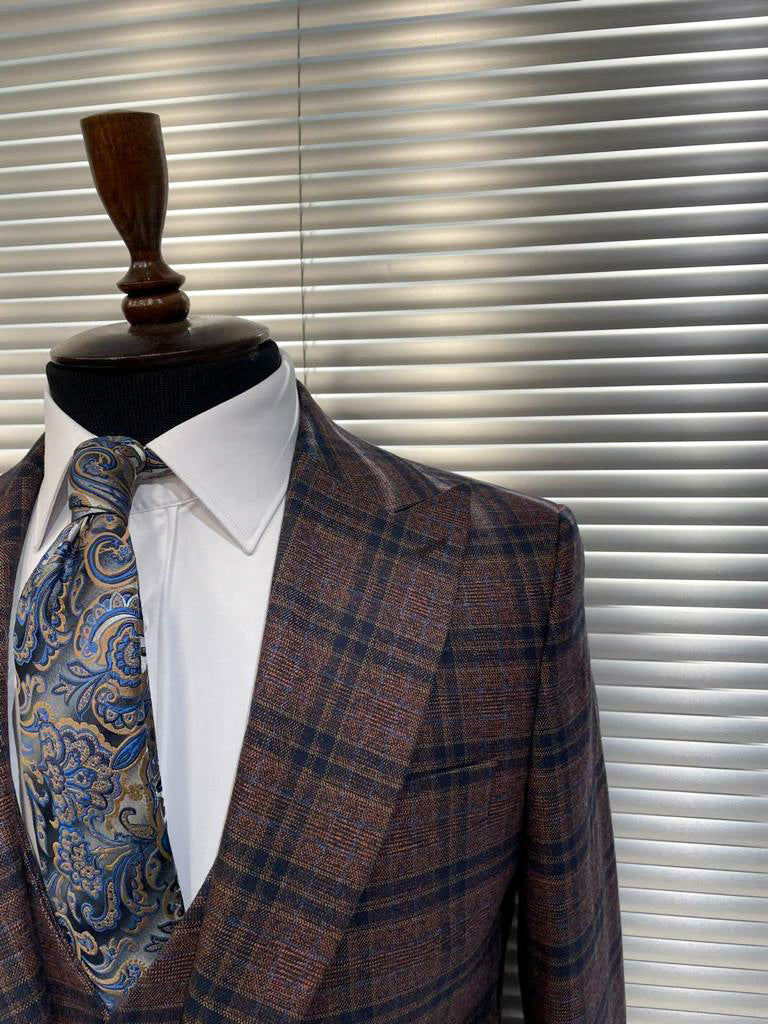 Bordeaux Plaid Slim-Fit Suit 3-Piece
