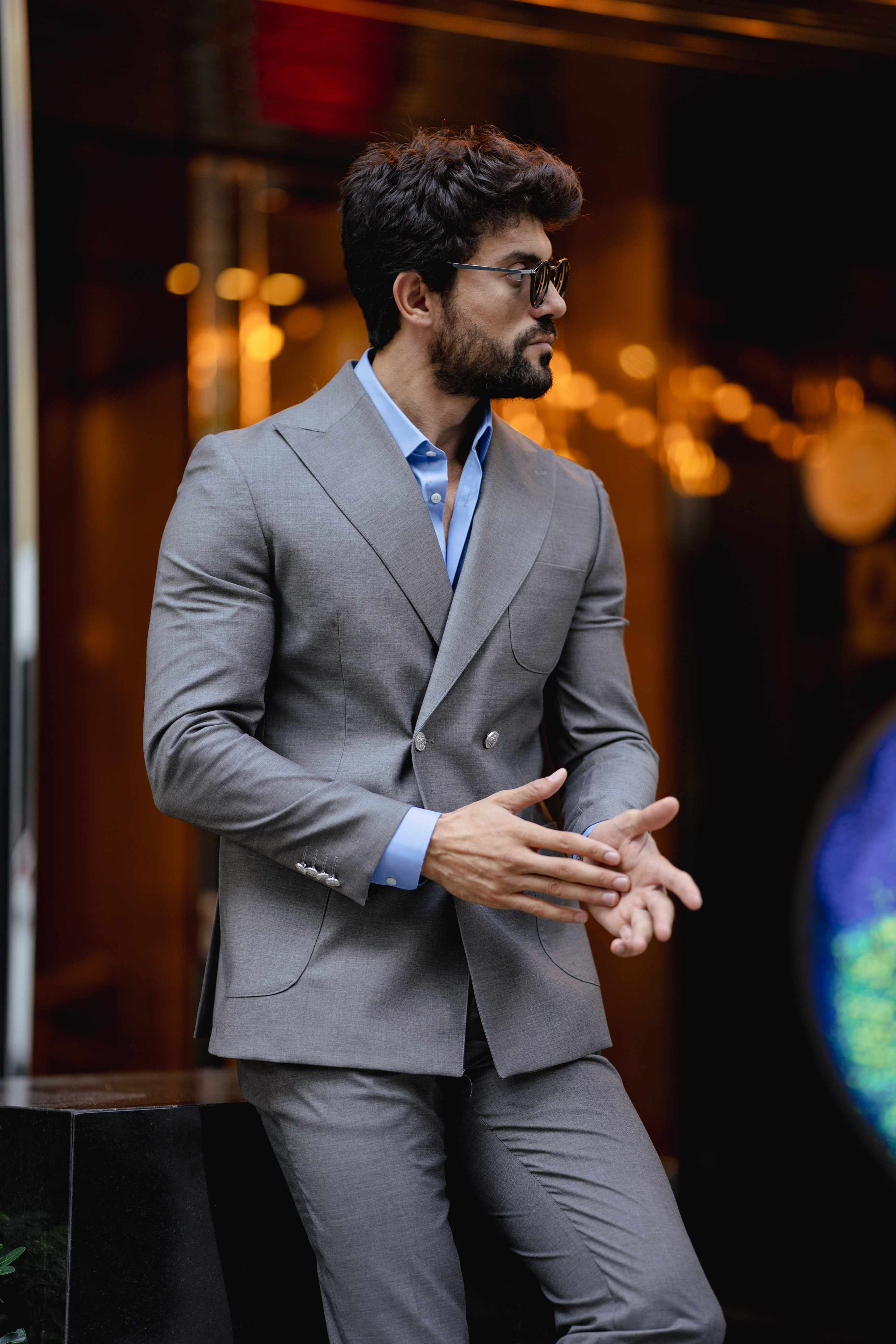 Grey Double Breasted Suit 2-Piece
