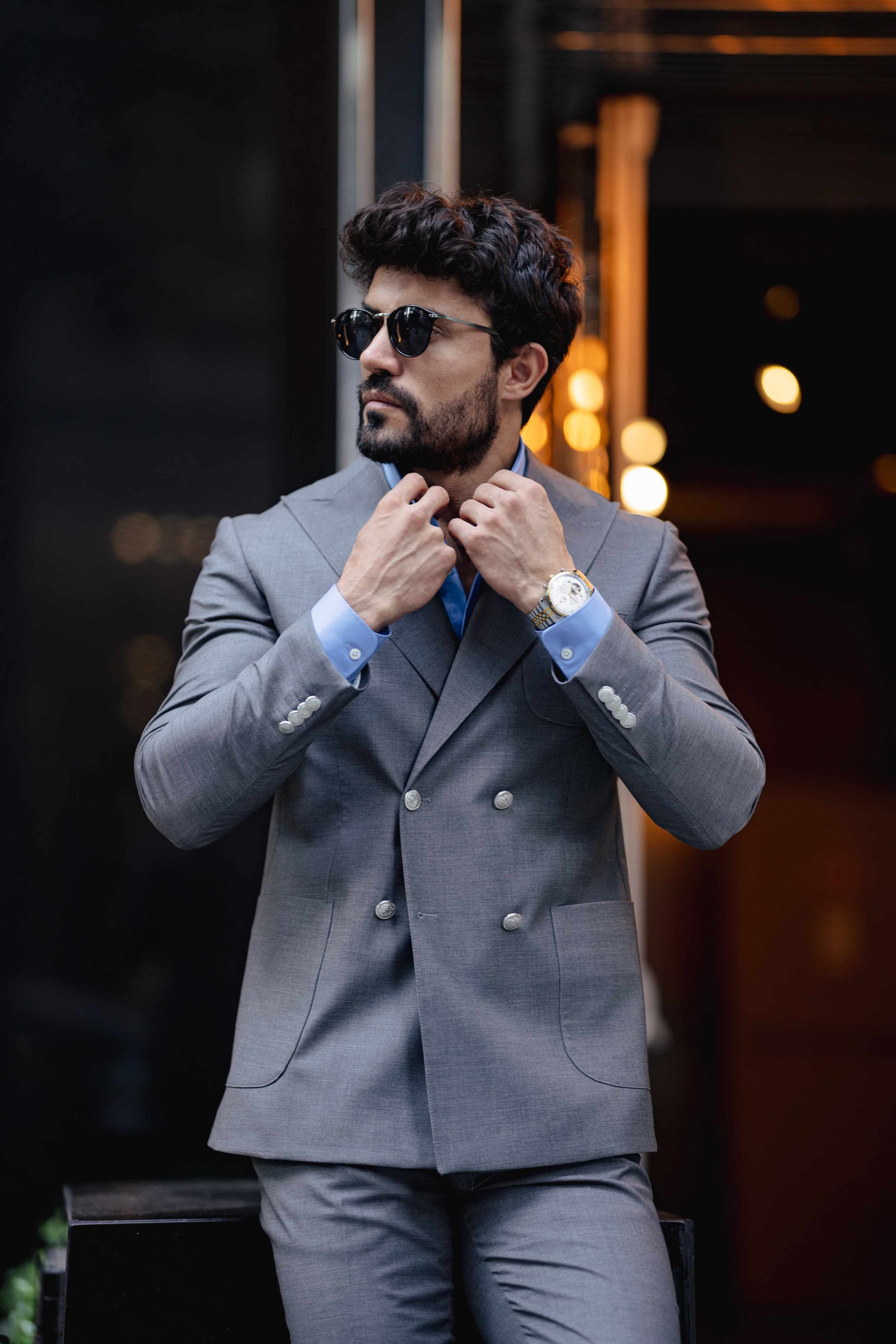 Grey Double Breasted Suit 2-Piece