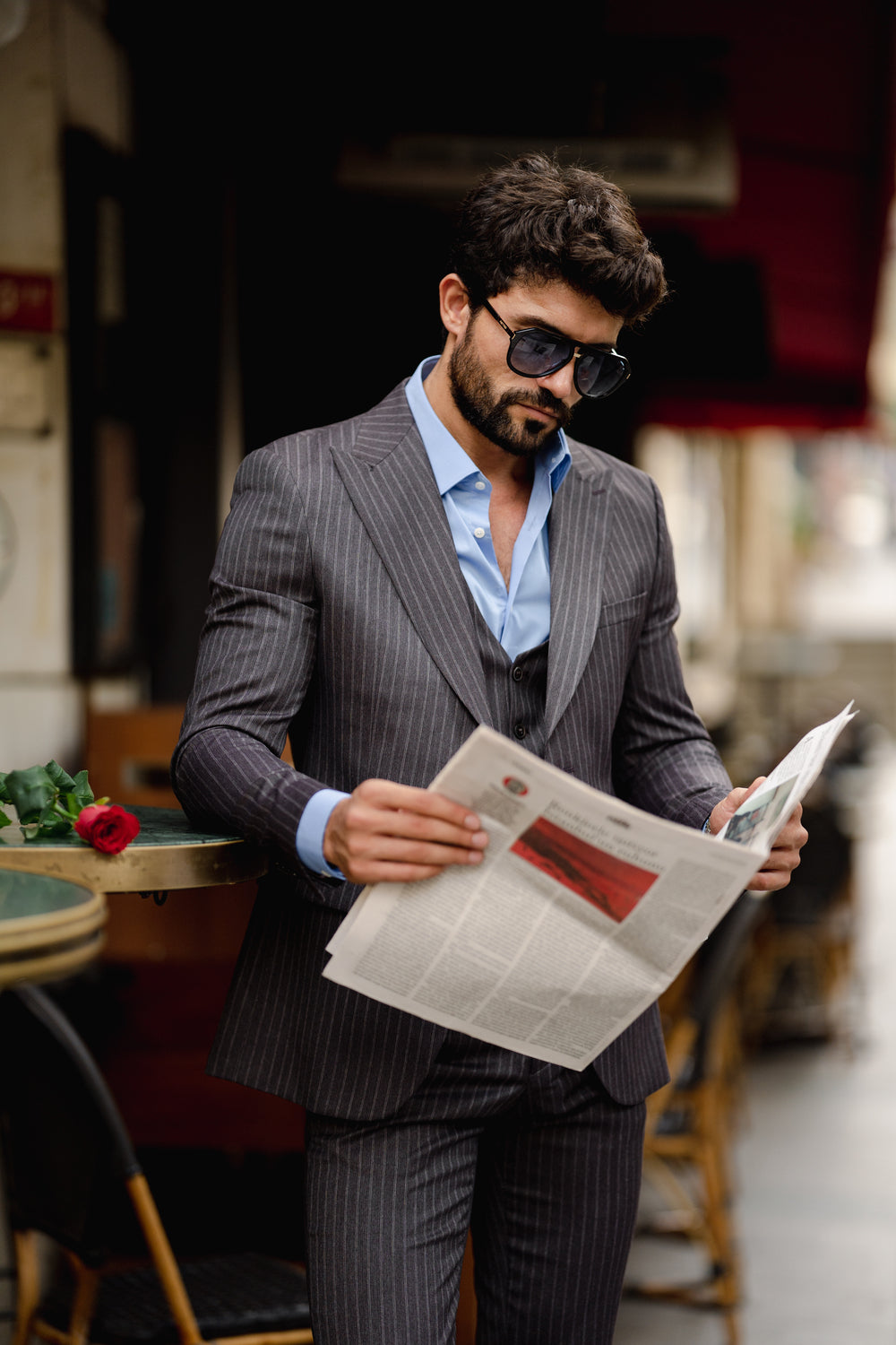 Grey Striped Slim-Fit Suit 3-Piece