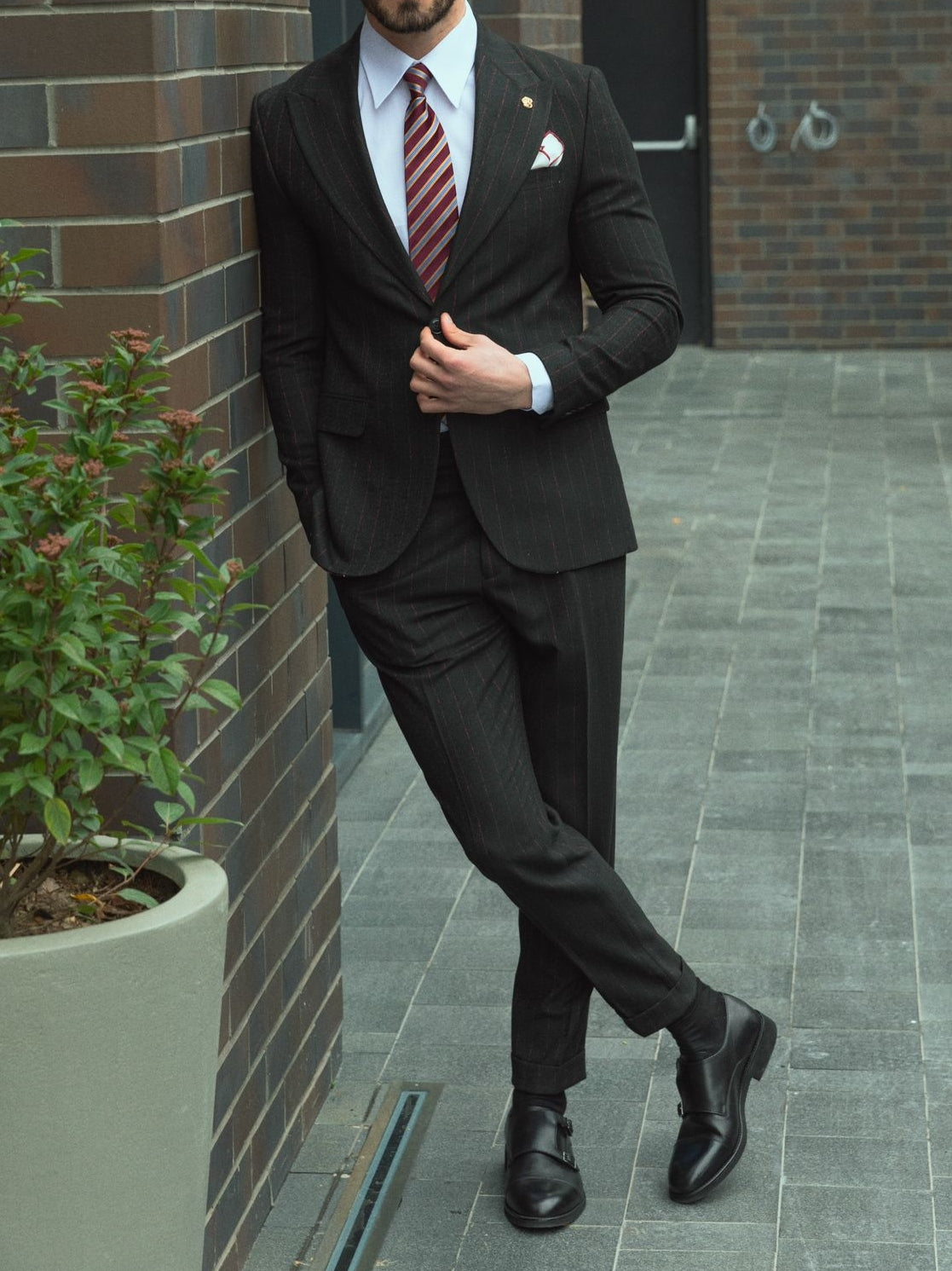 Black Striped Slim-Fit Suit 2-Piece