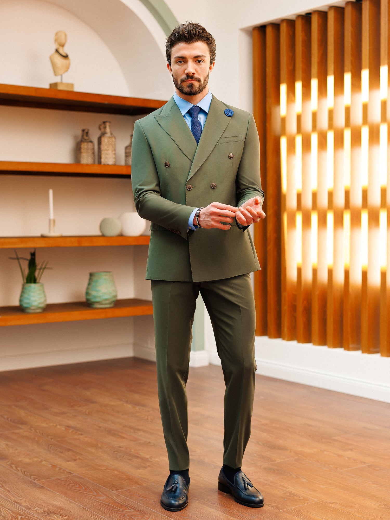 Khaki Double Breasted Suit 2-Piece