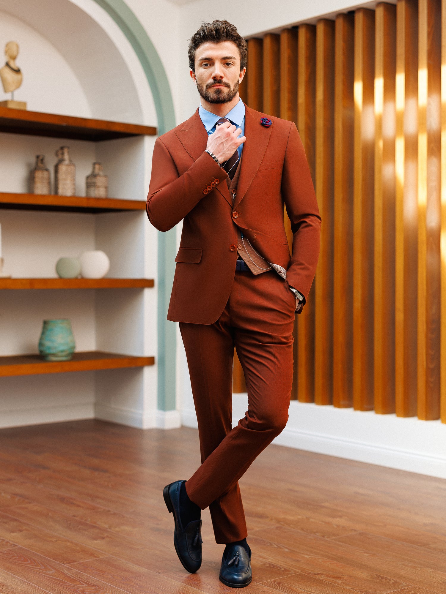 Brown Slim-Fit Suit 3-Piece