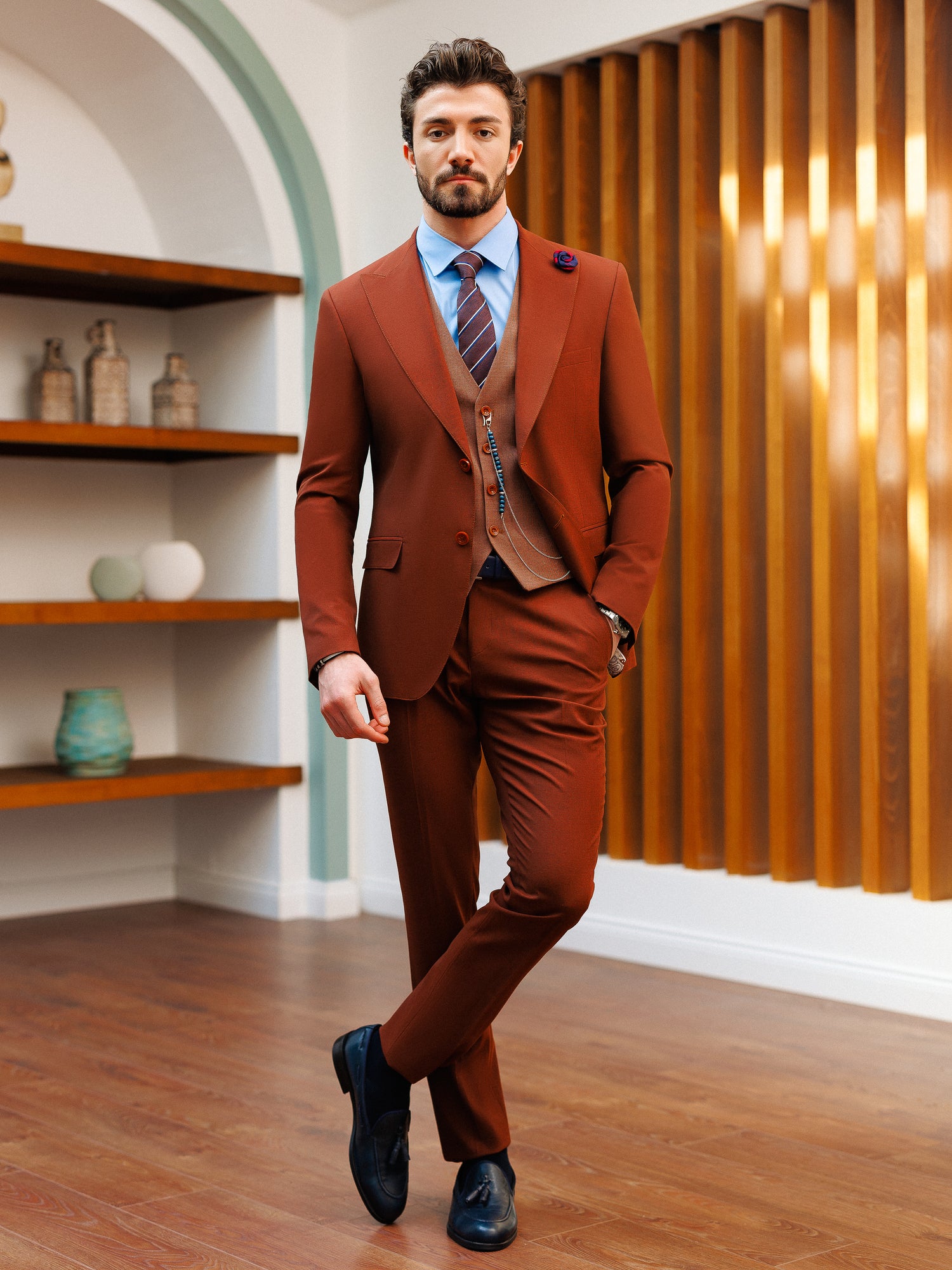 Brown Slim-Fit Suit 3-Piece