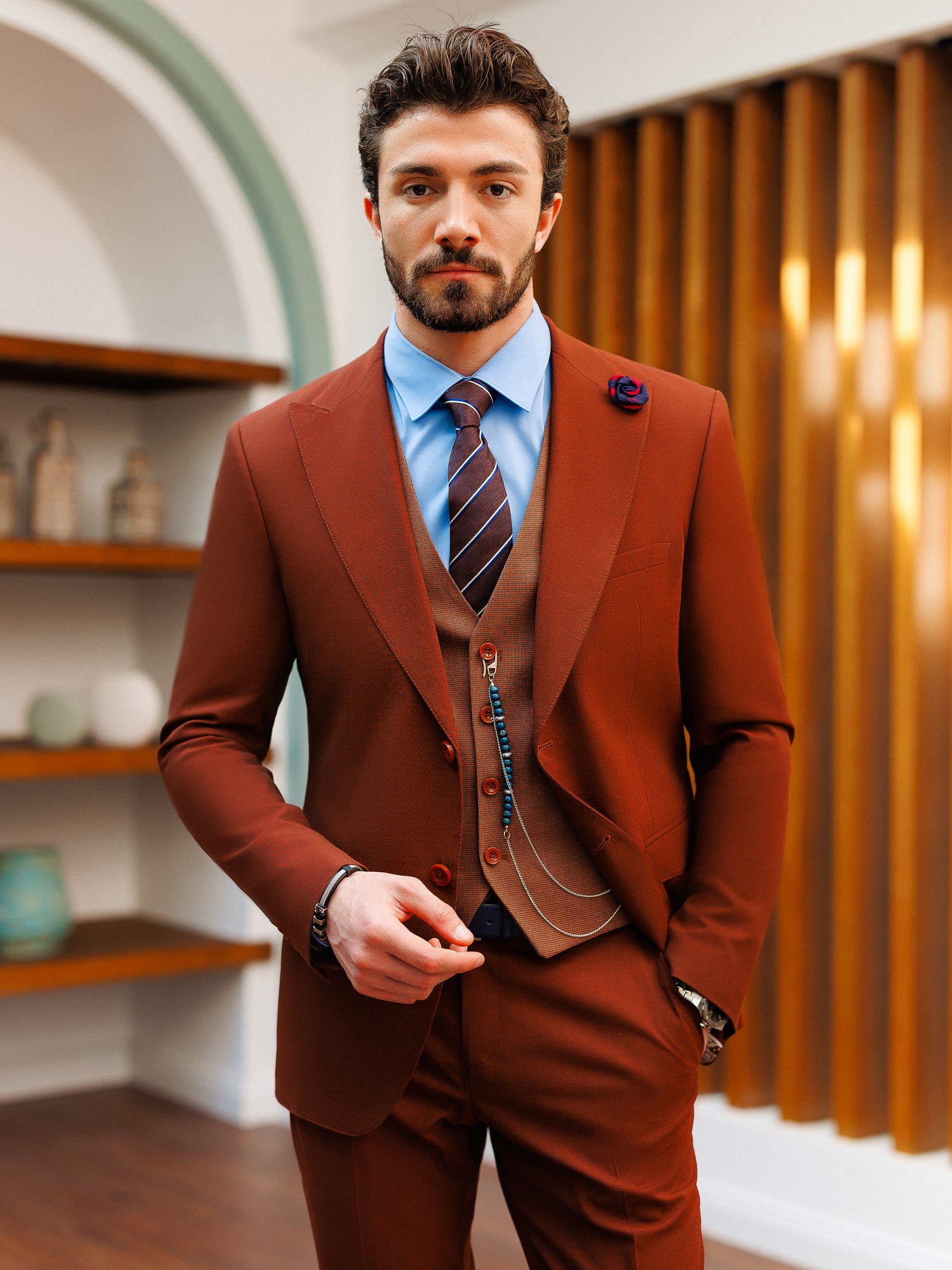 Brown Slim-Fit Suit 3-Piece