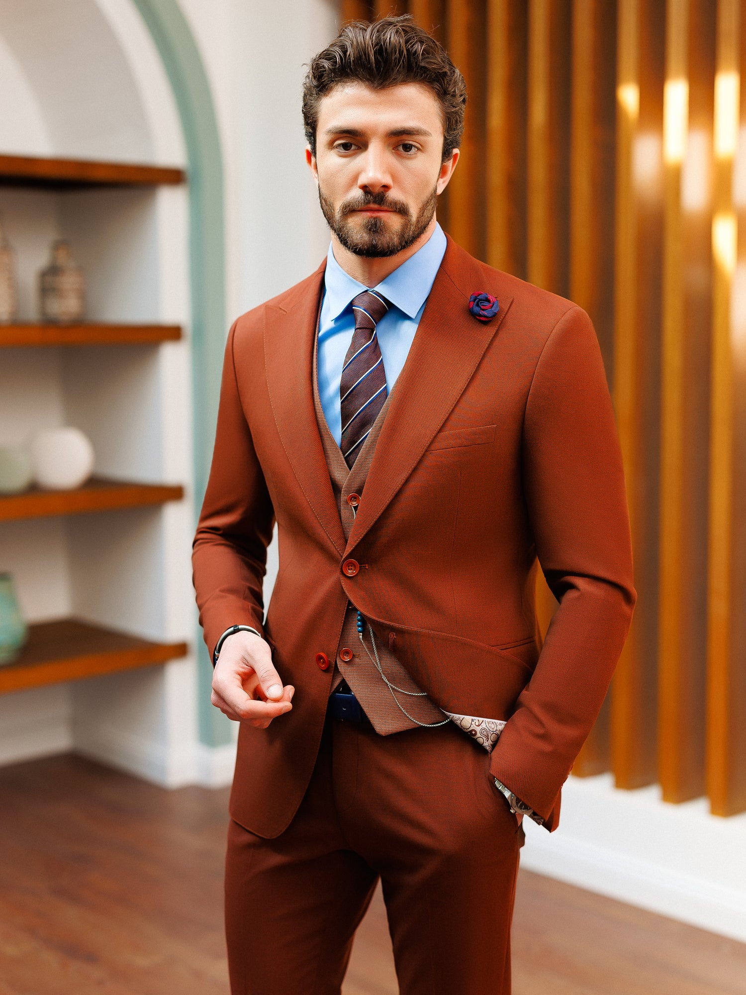 Brown Slim-Fit Suit 3-Piece