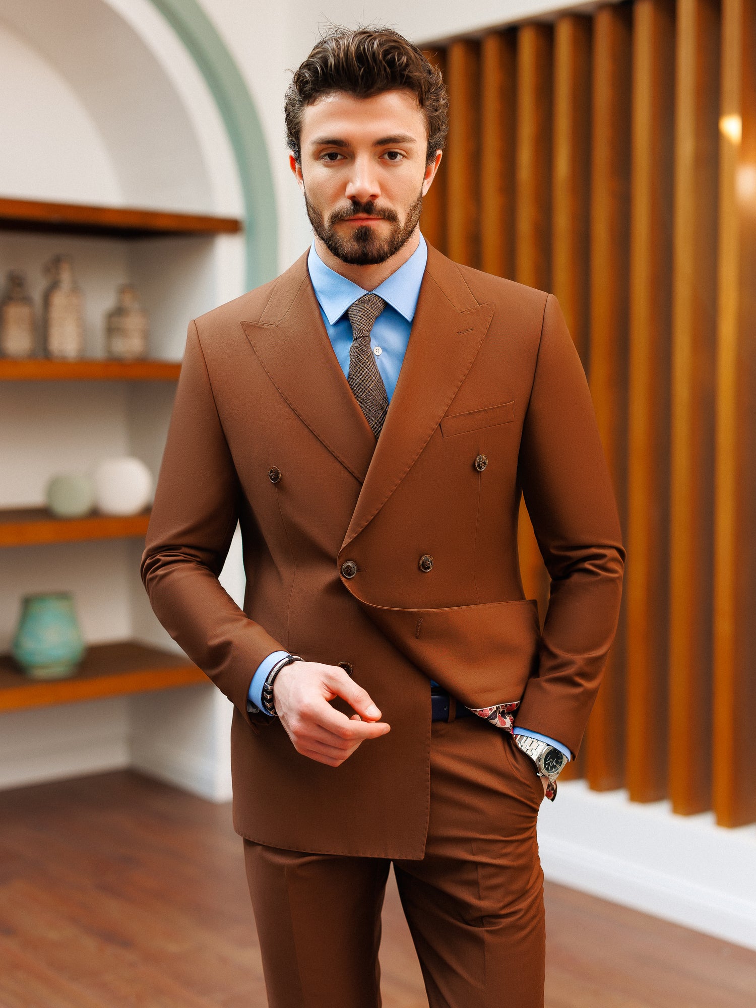Brown Double Breasted Suit 2-Piece